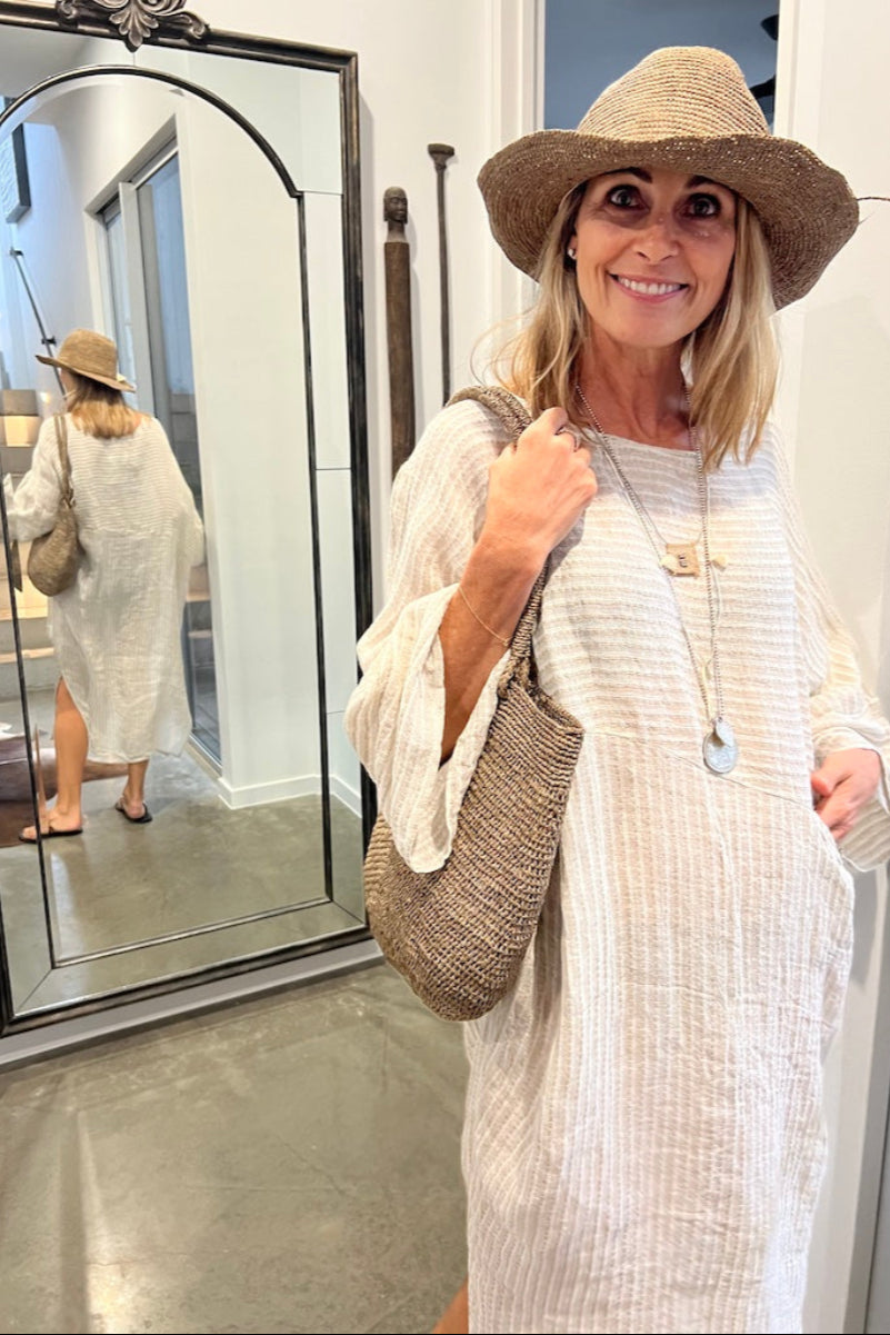 Linen Dress Midi Handloom Nebbilio Estilo Emporio Natural