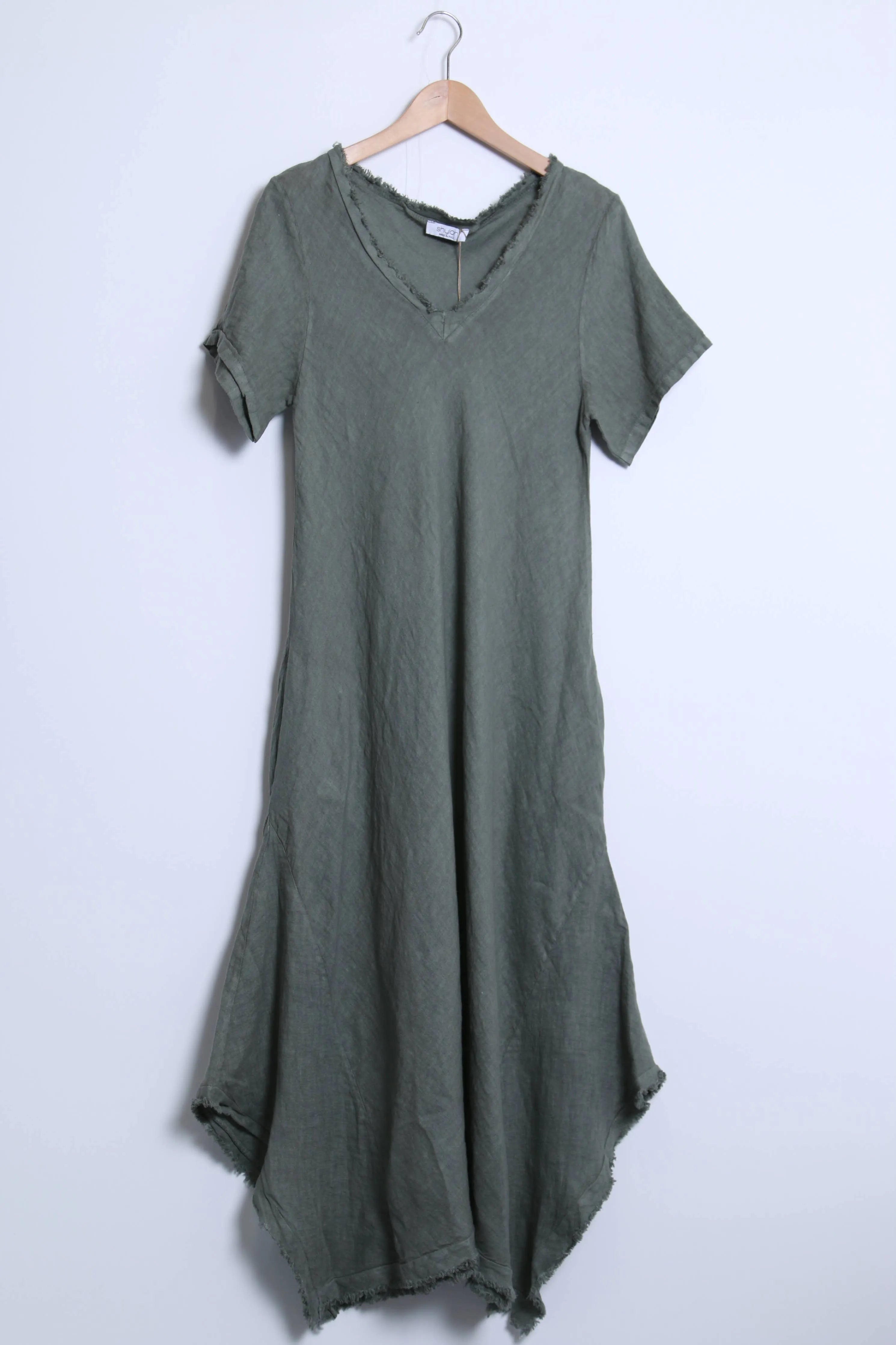 Linen Dress Maxi Bias Cut Made in Italy - Khaki - One size