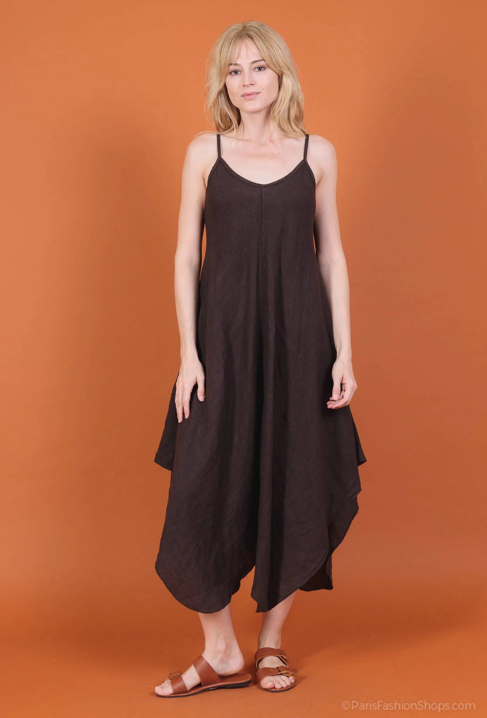 Linen Dress Flowy Maxi Made in Italy - Black - One size