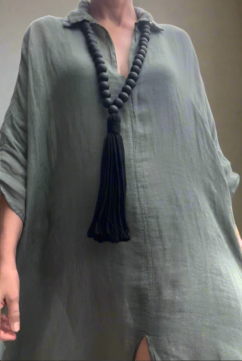 Made in Italy Dress – Linen Kaftan Olive