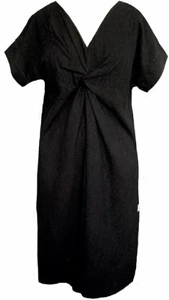 Linen Dress Tie Front Midi Made in Italy Black