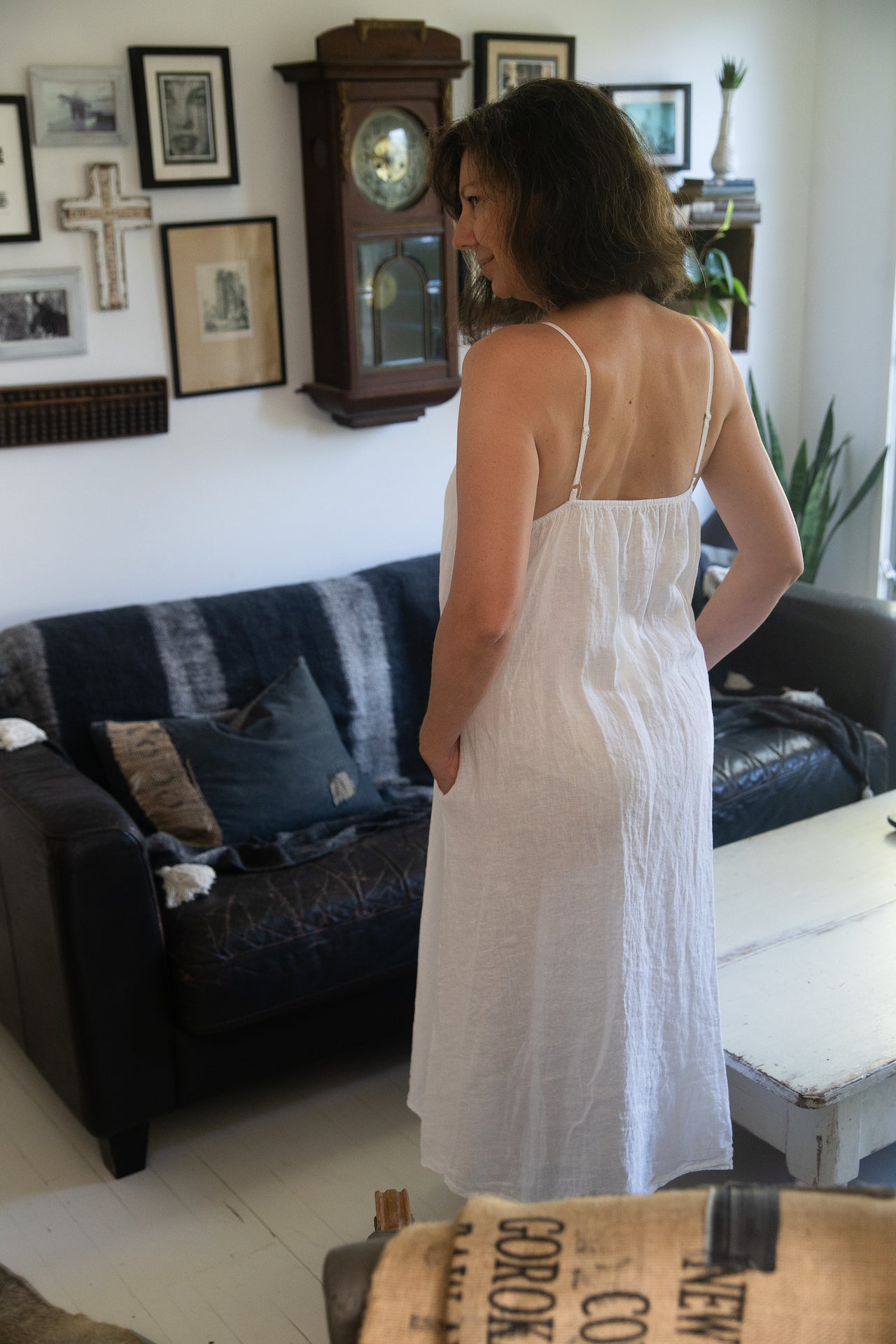 Linen Slip Dress Midi Made in Italy White