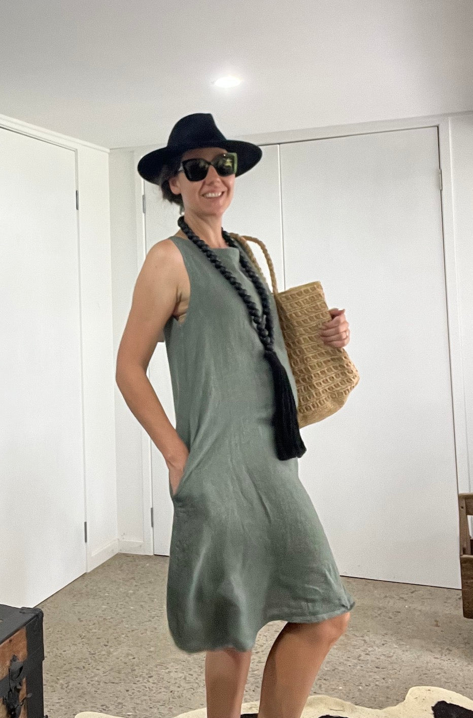 Made in Italy Dress Italian Linen - Olive