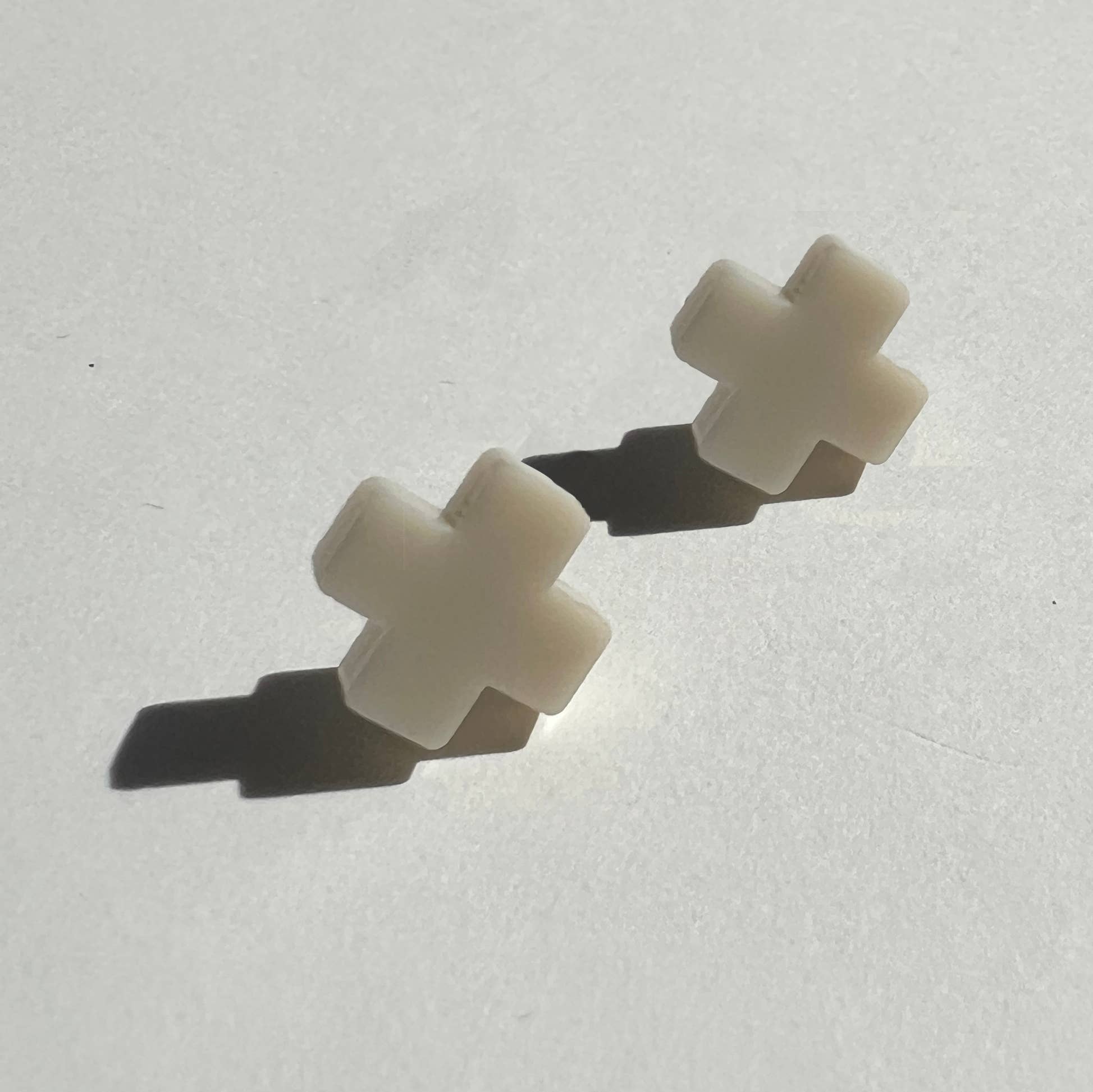 Mingled Beige Cross Stud Earrings - Small Cross Earrings, Minimalist