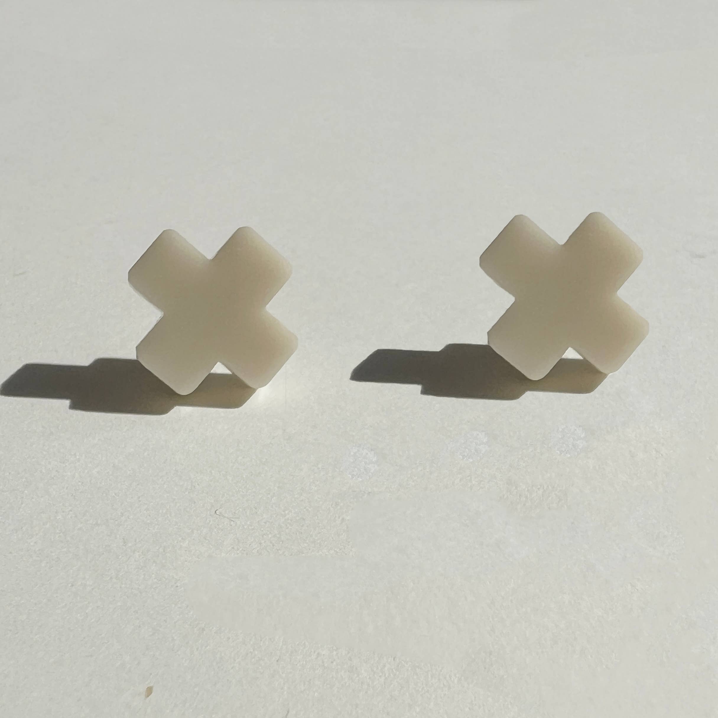 Mingled Beige Cross Stud Earrings - Small Cross Earrings, Minimalist