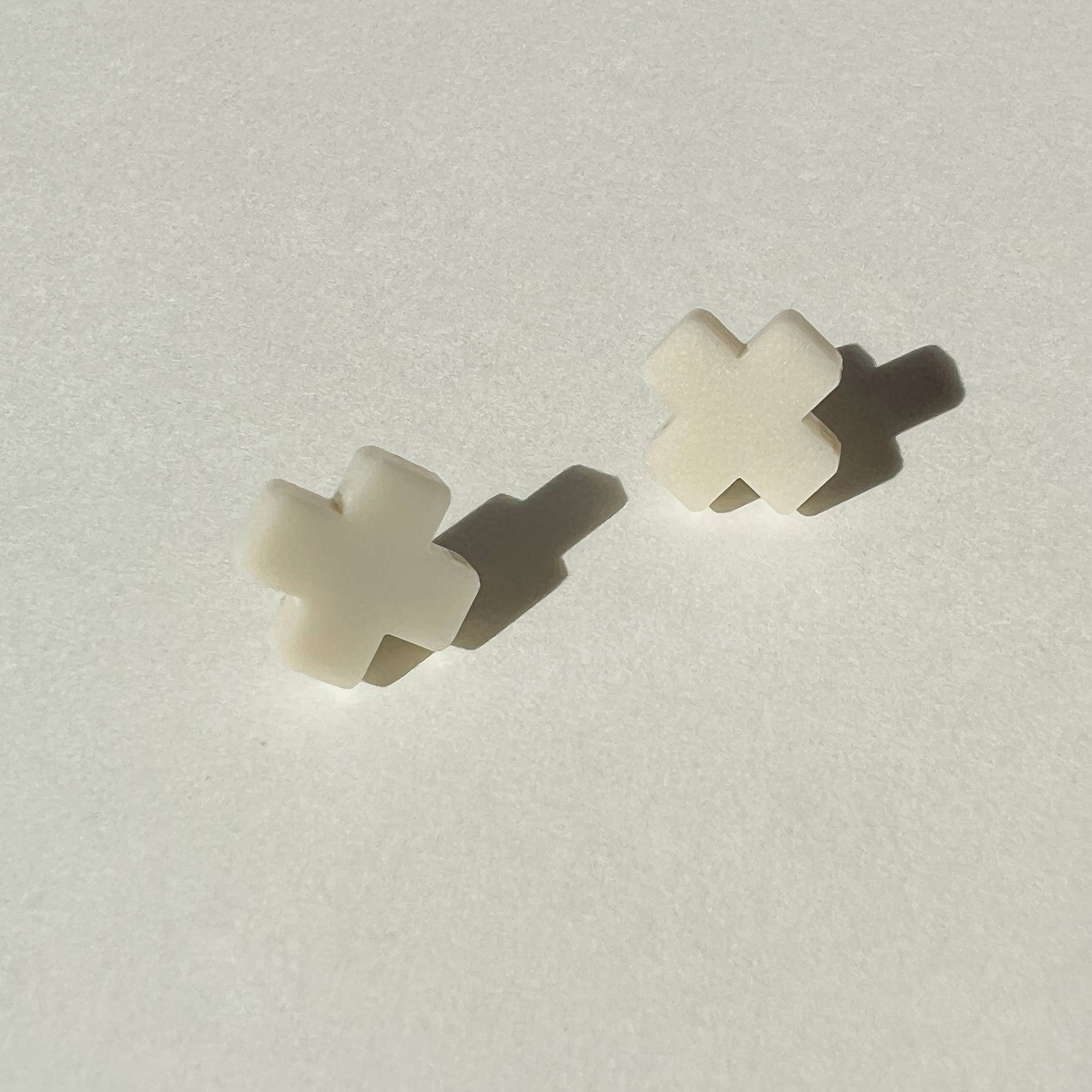 Mingled Beige Cross Stud Earrings - Small Cross Earrings, Minimalist