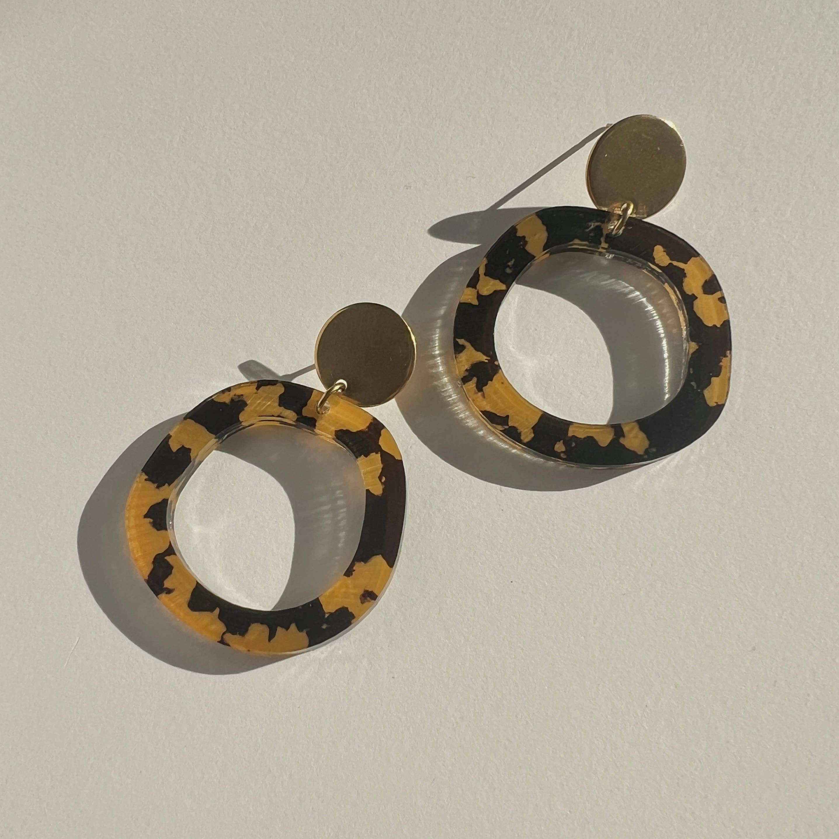 Mingled Charlie Gold and Tortoise Shell Dangle Earrings