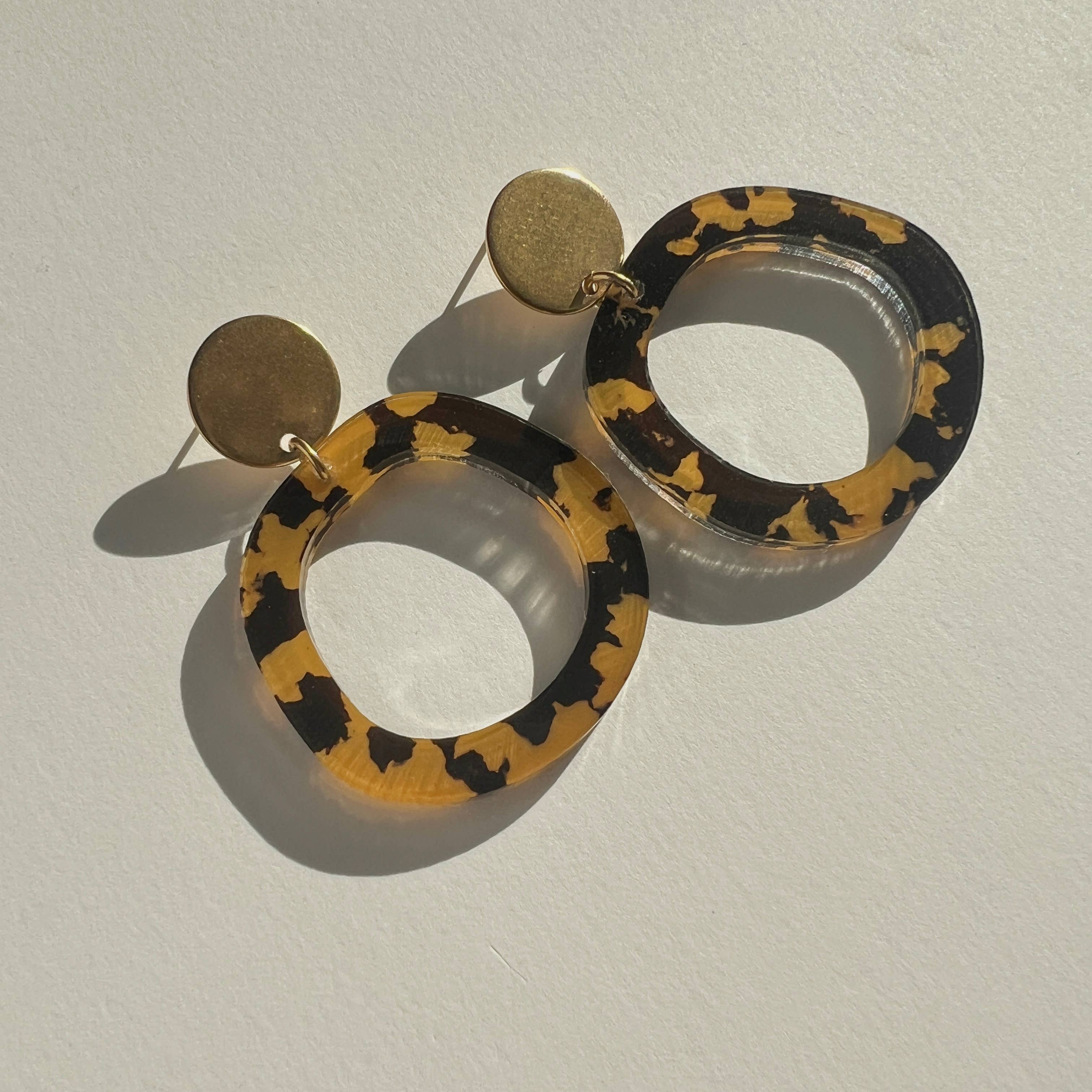 Mingled Charlie Gold and Tortoise Shell Dangle Earrings