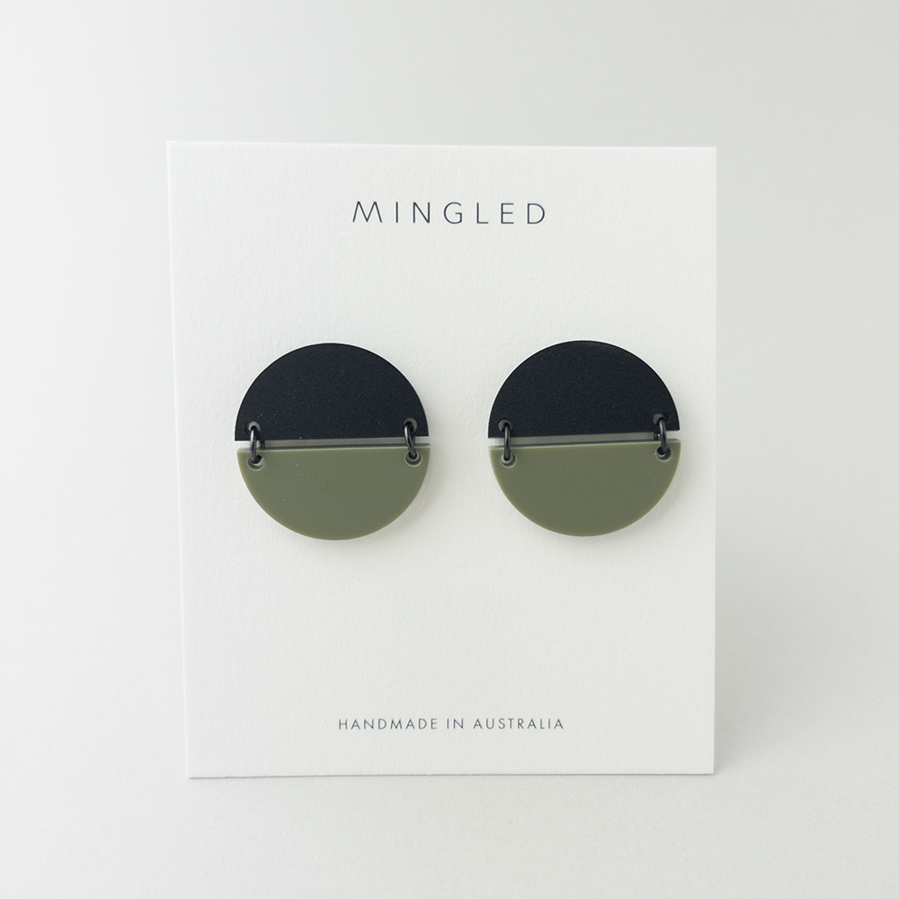Mingled Statement Studs in Olive Green and Black