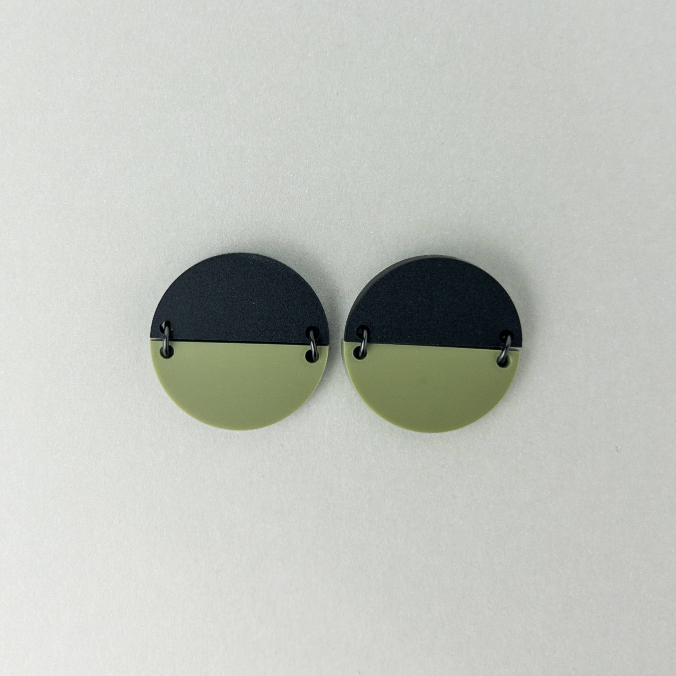 Mingled Statement Studs in Olive Green and Black