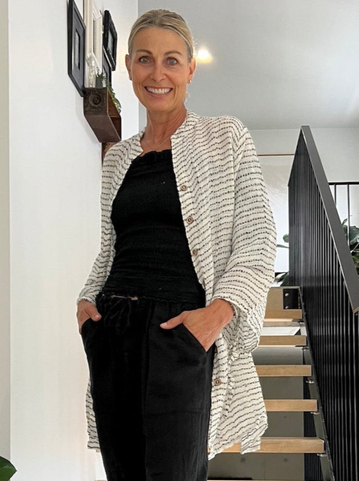 Linen Dress Manta Mini Handloom Estilo Emporio White & Black