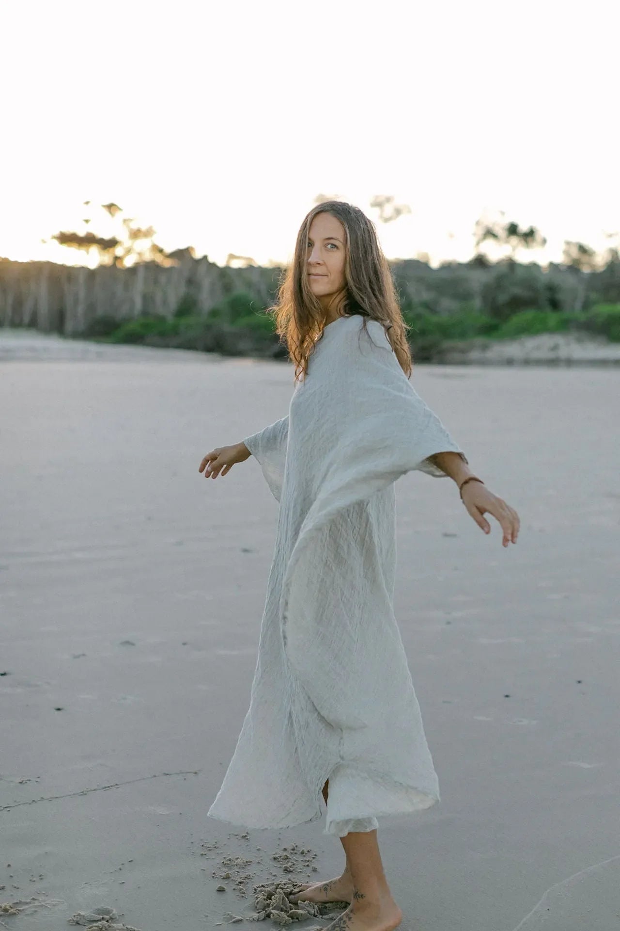 La Bottega di Brunella Linen Dress Vestito Fausta Garzata - Natural