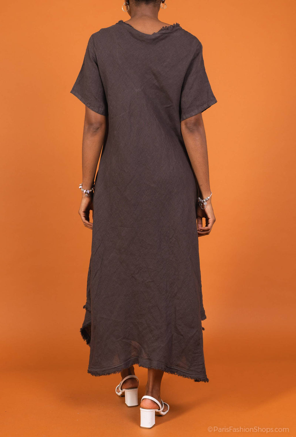 Linen Dress Bias Cut Maxi Made in Italy - Navy