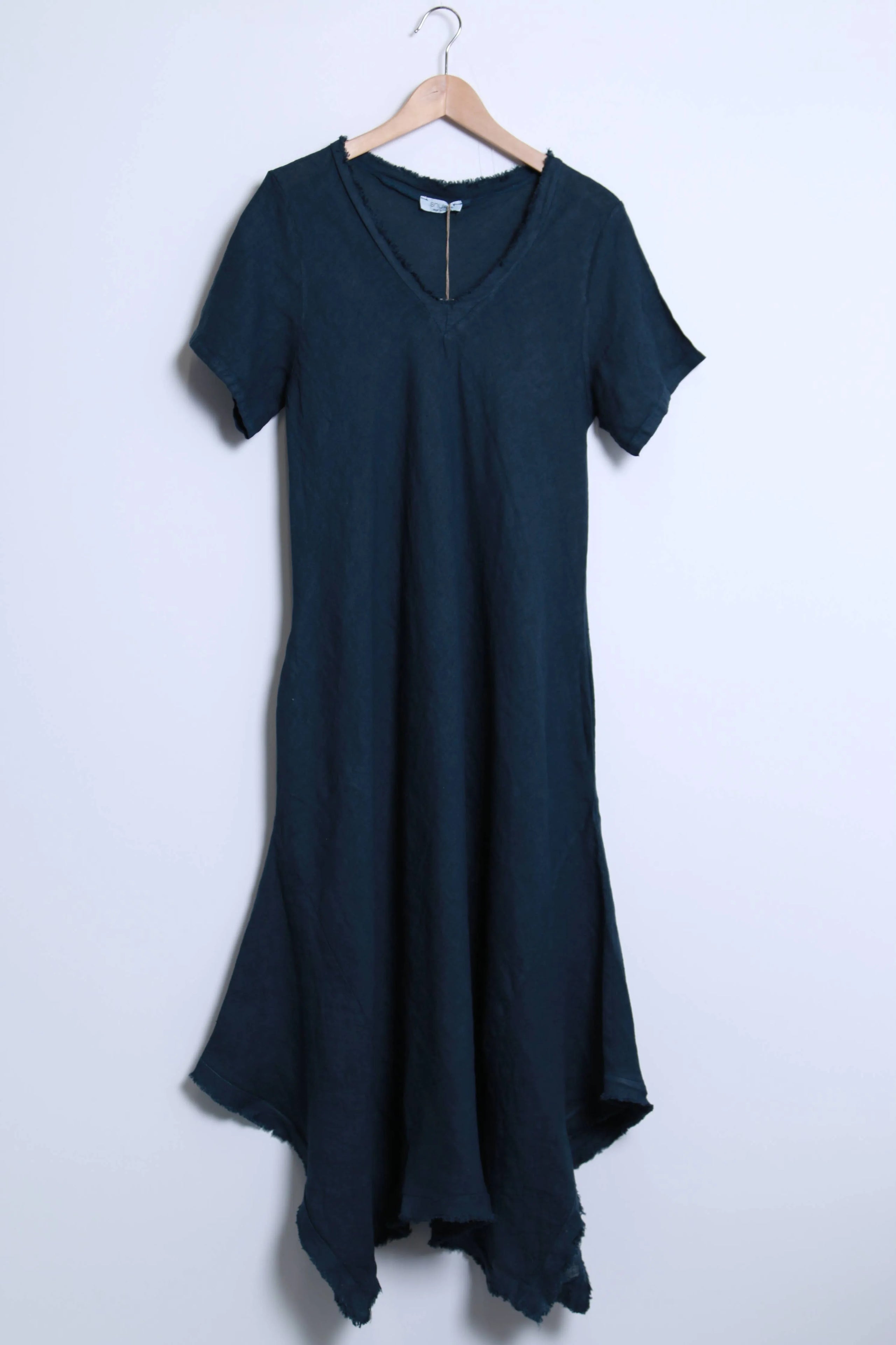 Linen Dress Bias Cut Maxi Made in Italy - Navy