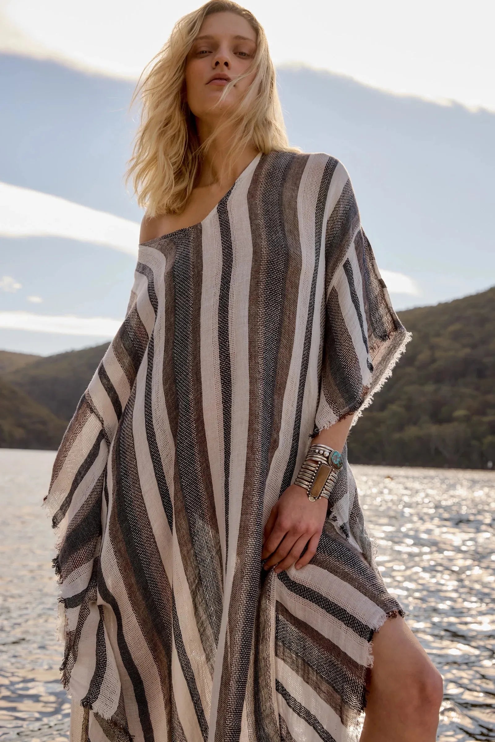 Estilo Emporio Polla Maxi Kaftan Dark Chocolate Stripe