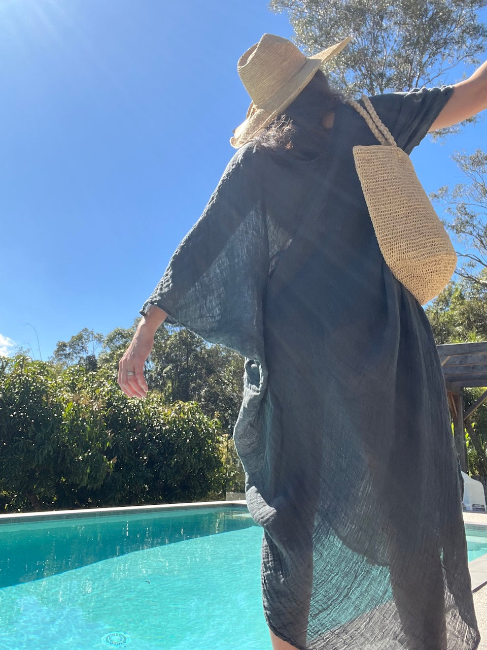 La Bottega di Brunella Linen Dress Fausta Garzata - Lava