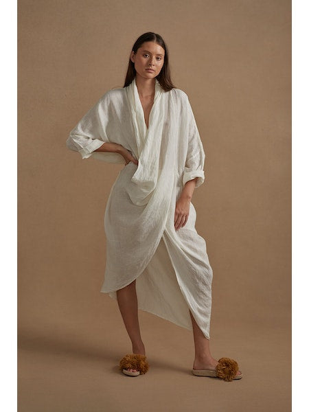 Linen Dress Handloom Midi Made in Italy by Estilo Emporio White