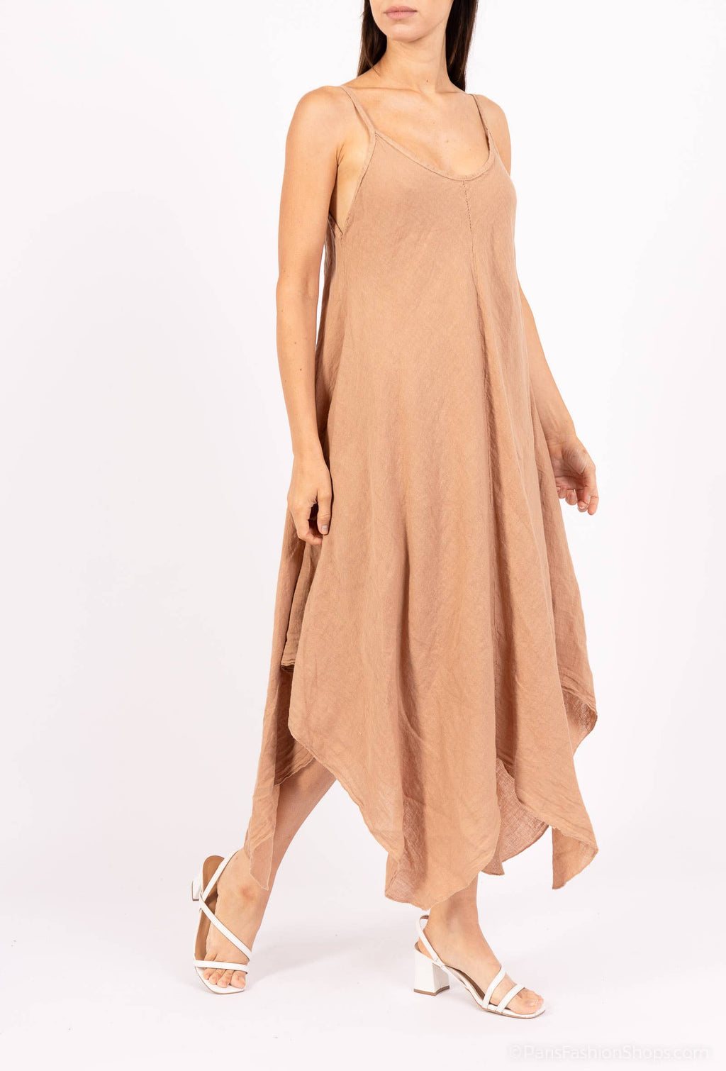 Linen Dress Maxi Made in Italy - Camel - One size