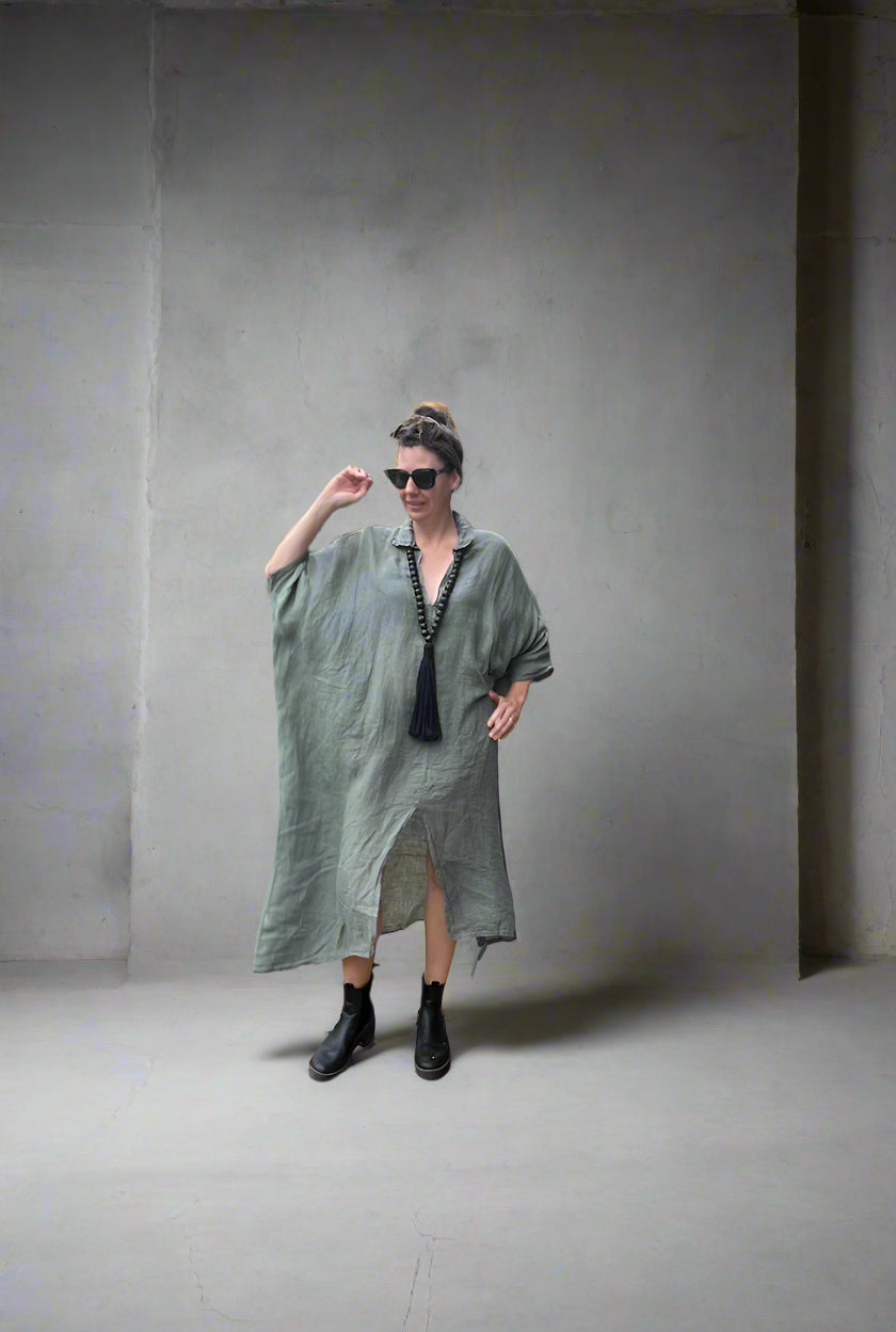 Made in Italy Dress – Linen Kaftan Olive