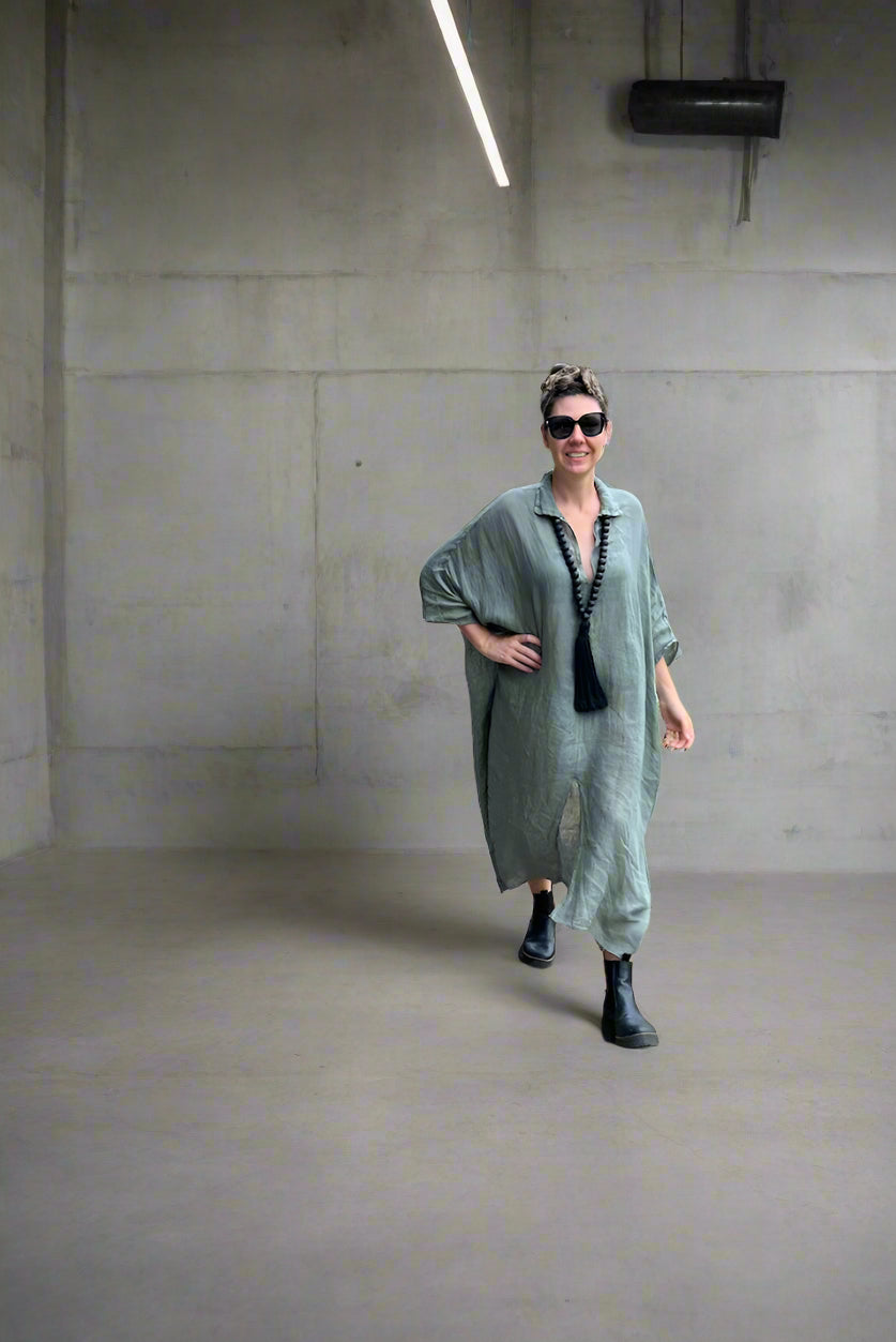 Made in Italy Dress – Linen Kaftan Olive