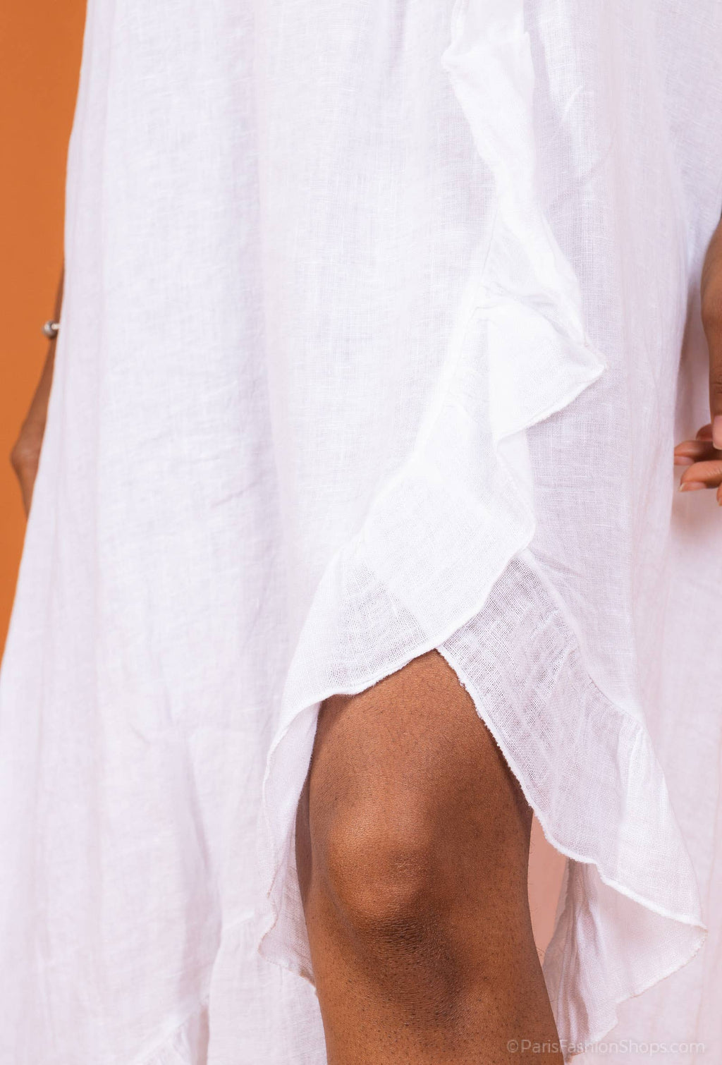 Linen Dress Ruffled Thin Strap Maxi Made in Italy - Taupe - One Size