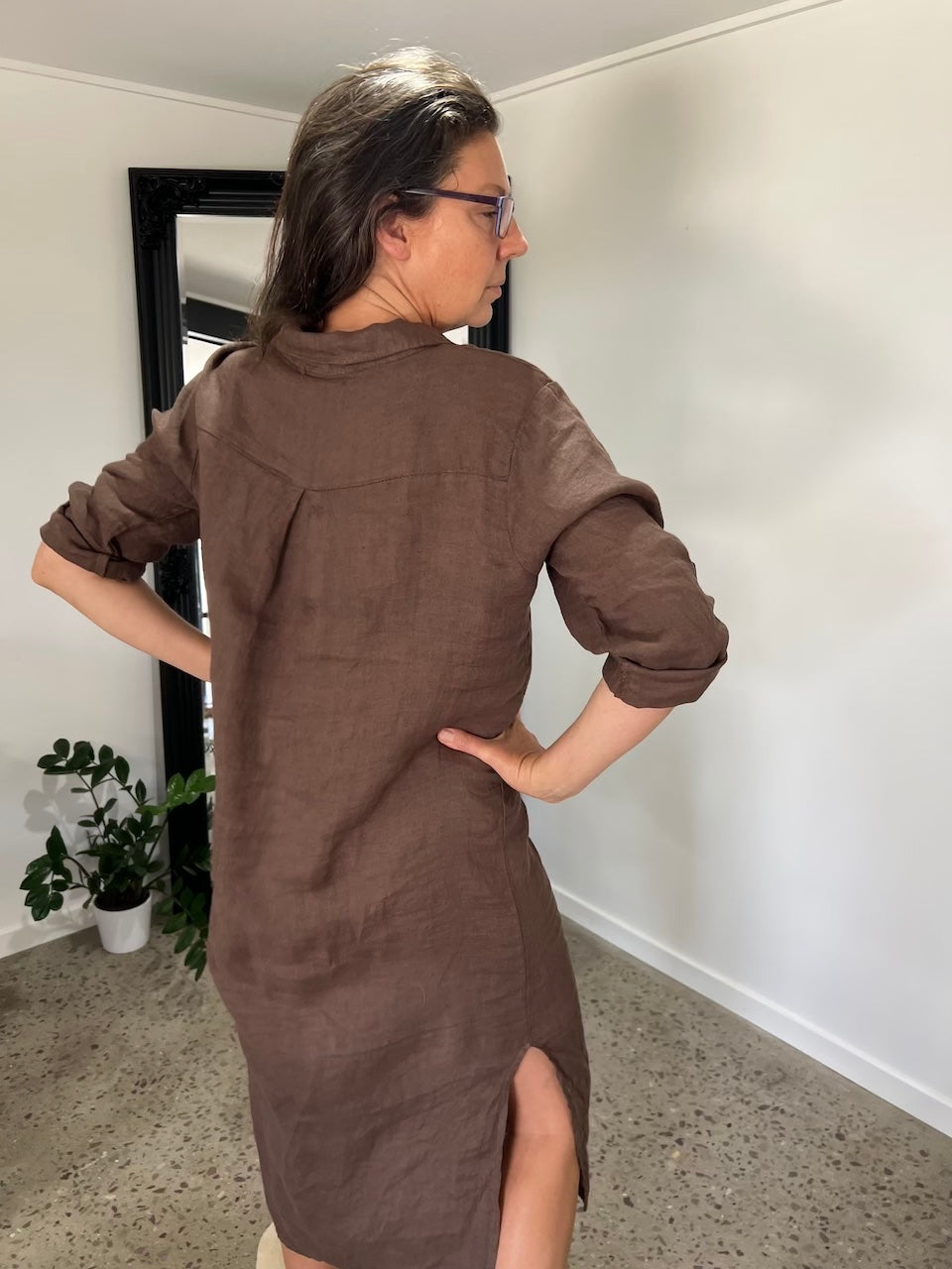 Linen Dress Shirtdress, Button-Up, Maxi Made in Italy Brown