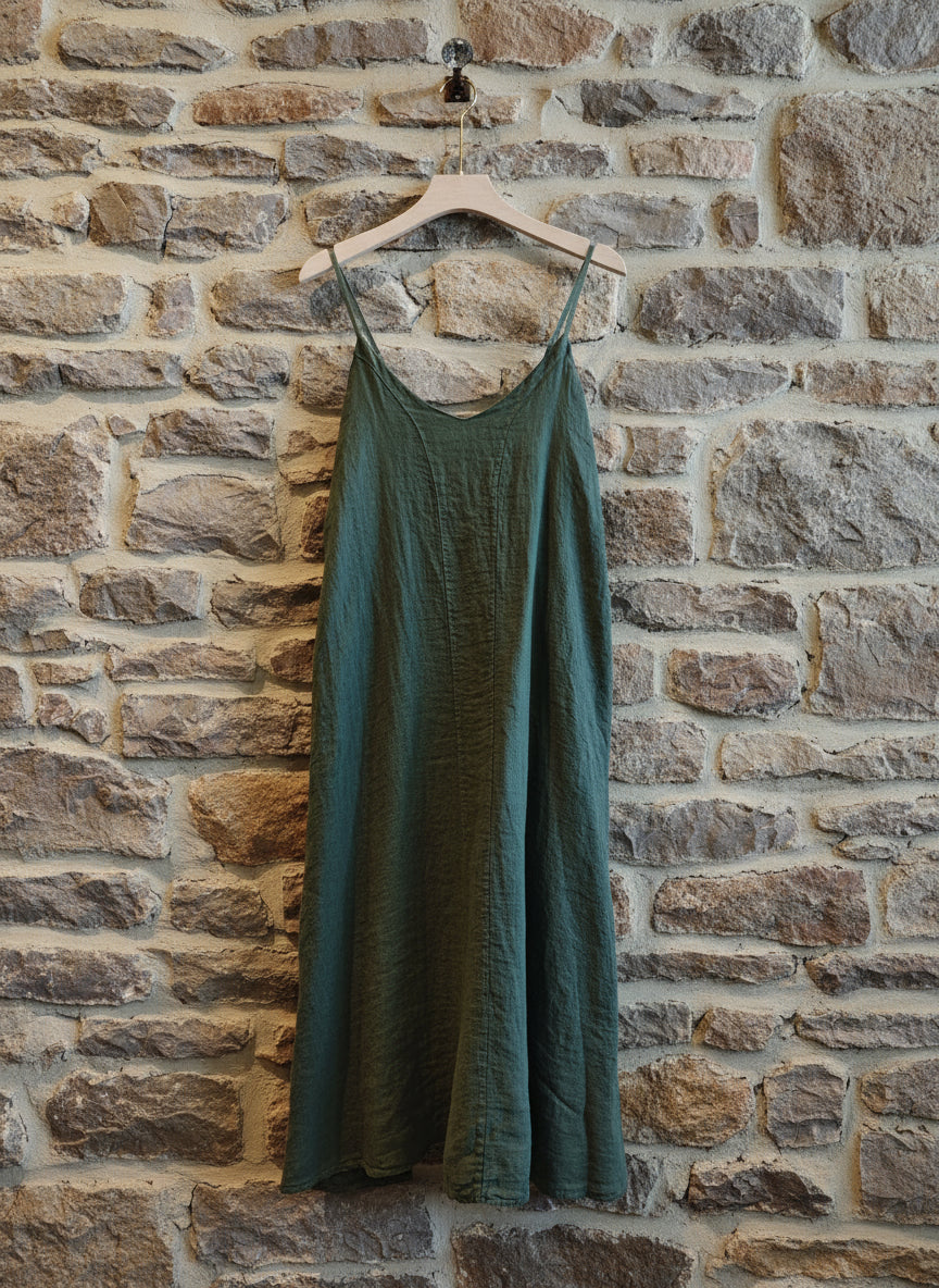 Linen Slip Dress Midi Made in Italy Khaki