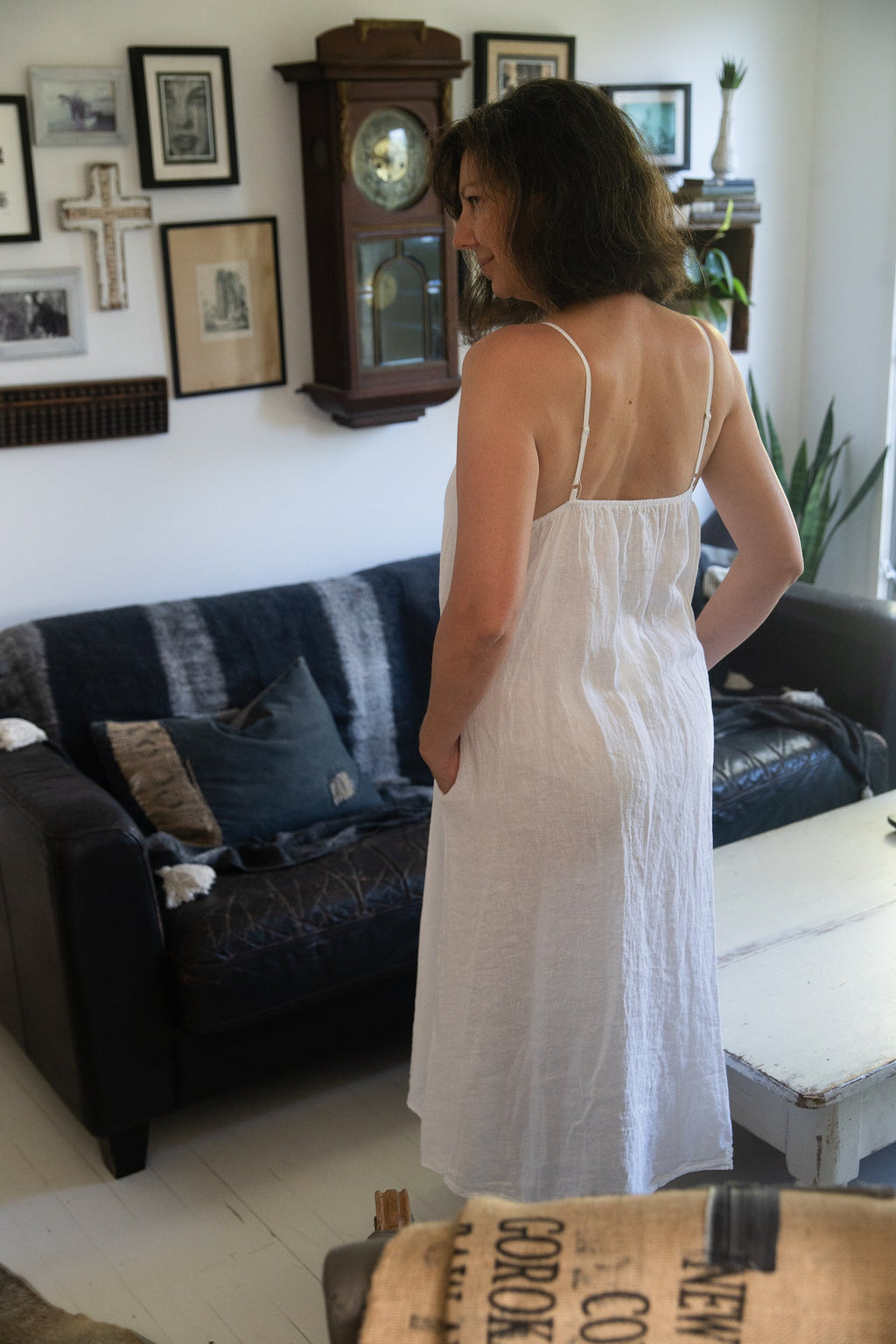 Linen Slip Dress Midi Made in Italy White