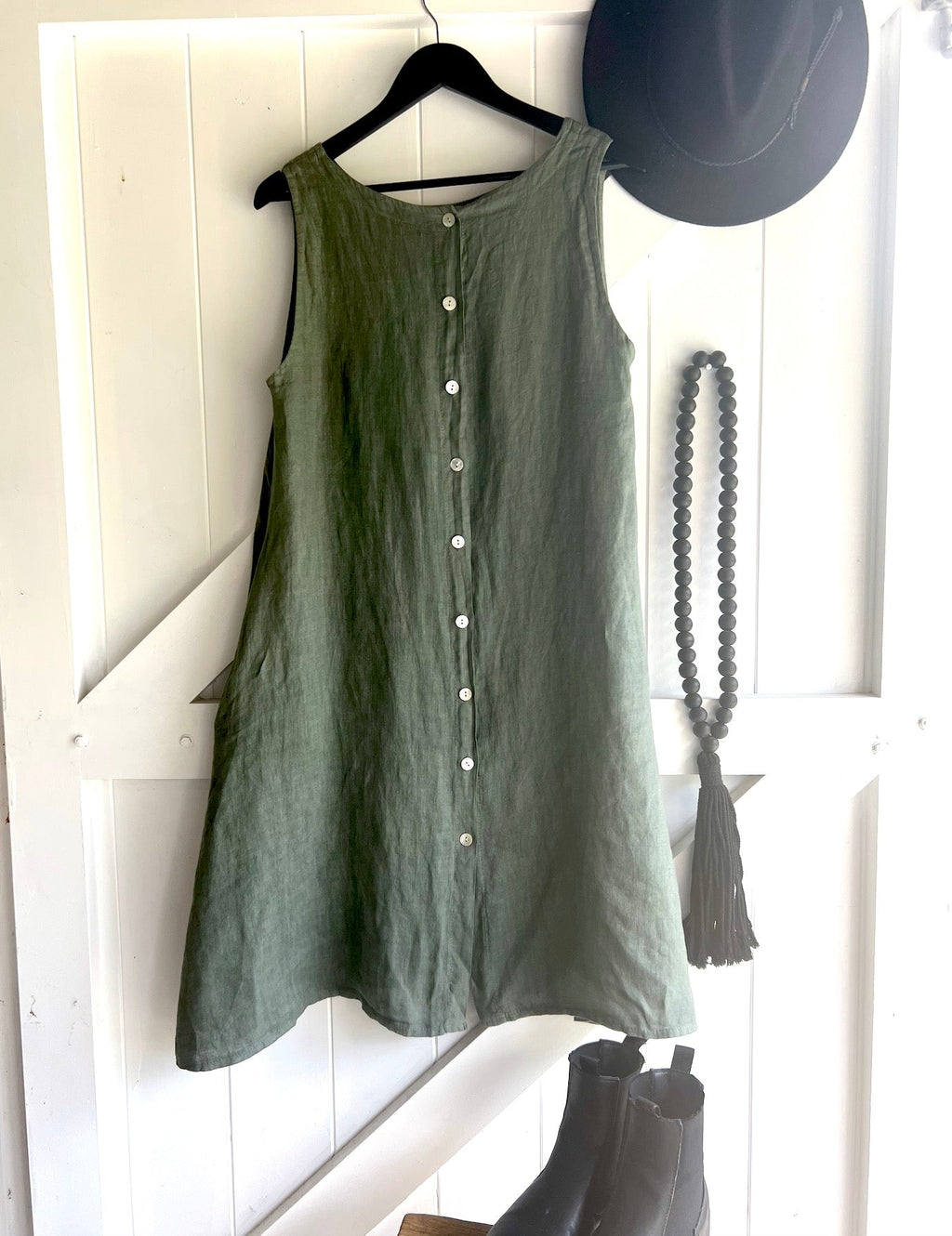 Made in Italy Dress Italian Linen - Olive