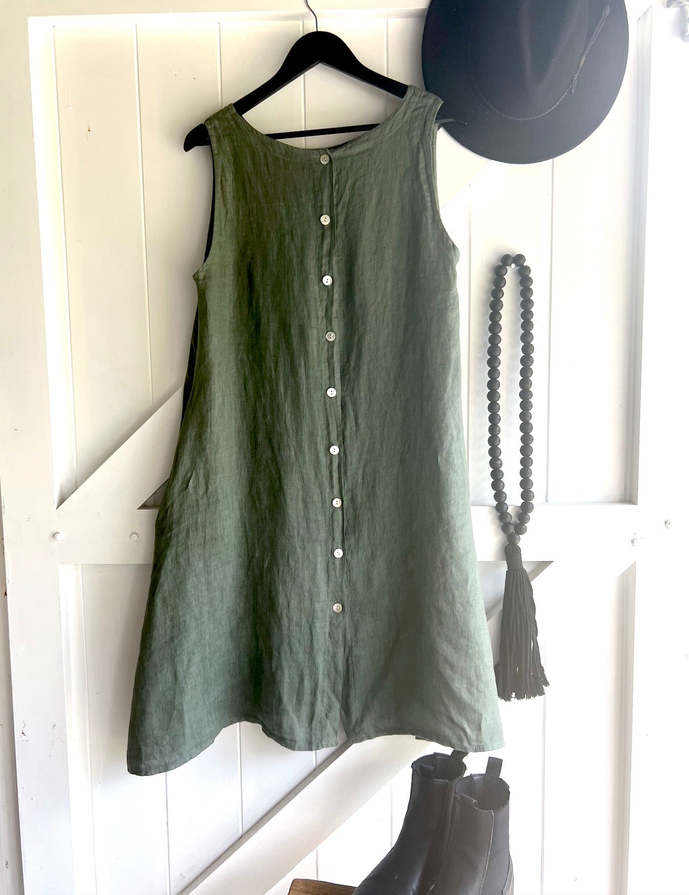 Made in Italy Dress Italian Linen - Olive