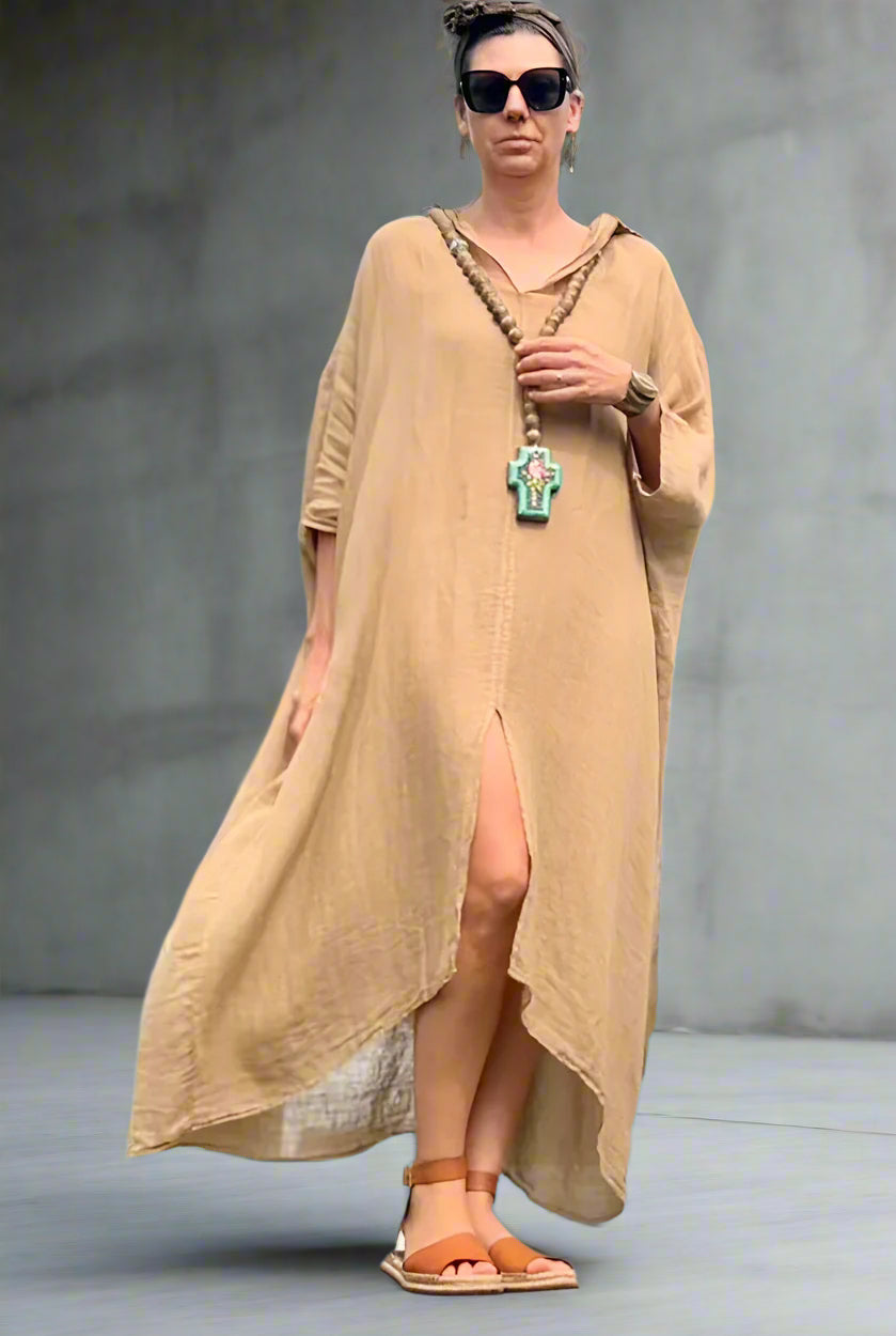 Made in Italy Dress Linen Kaftan - Caramel