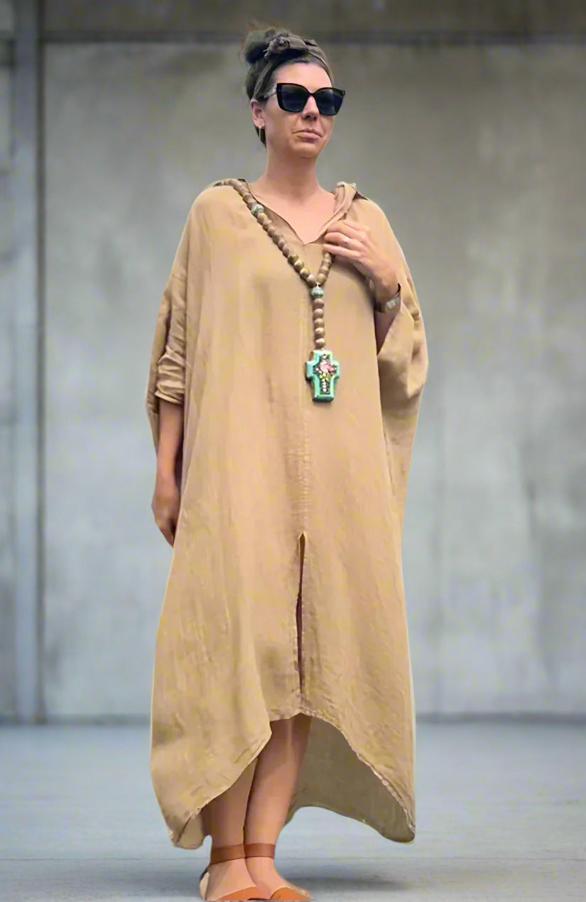 Made in Italy Dress Linen Kaftan - Caramel