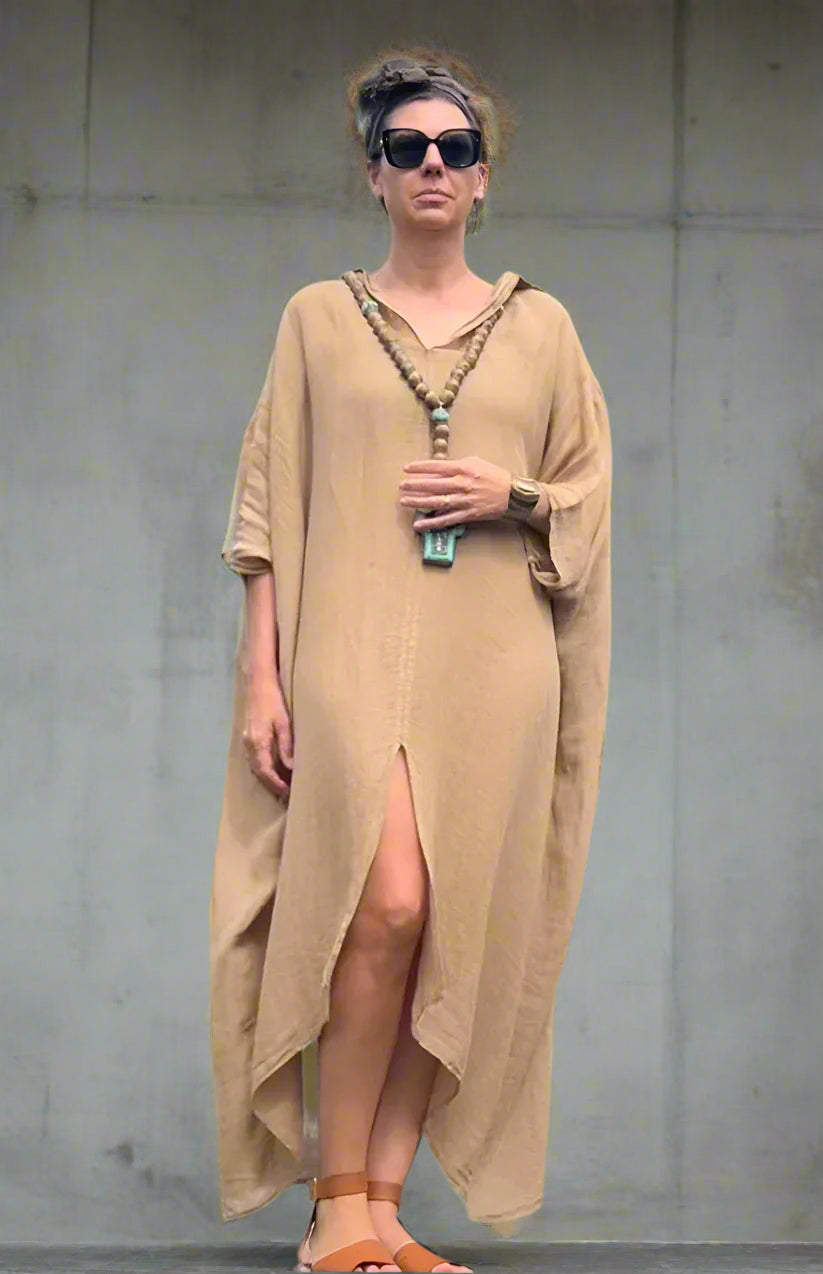 Made in Italy Dress Linen Kaftan - Caramel