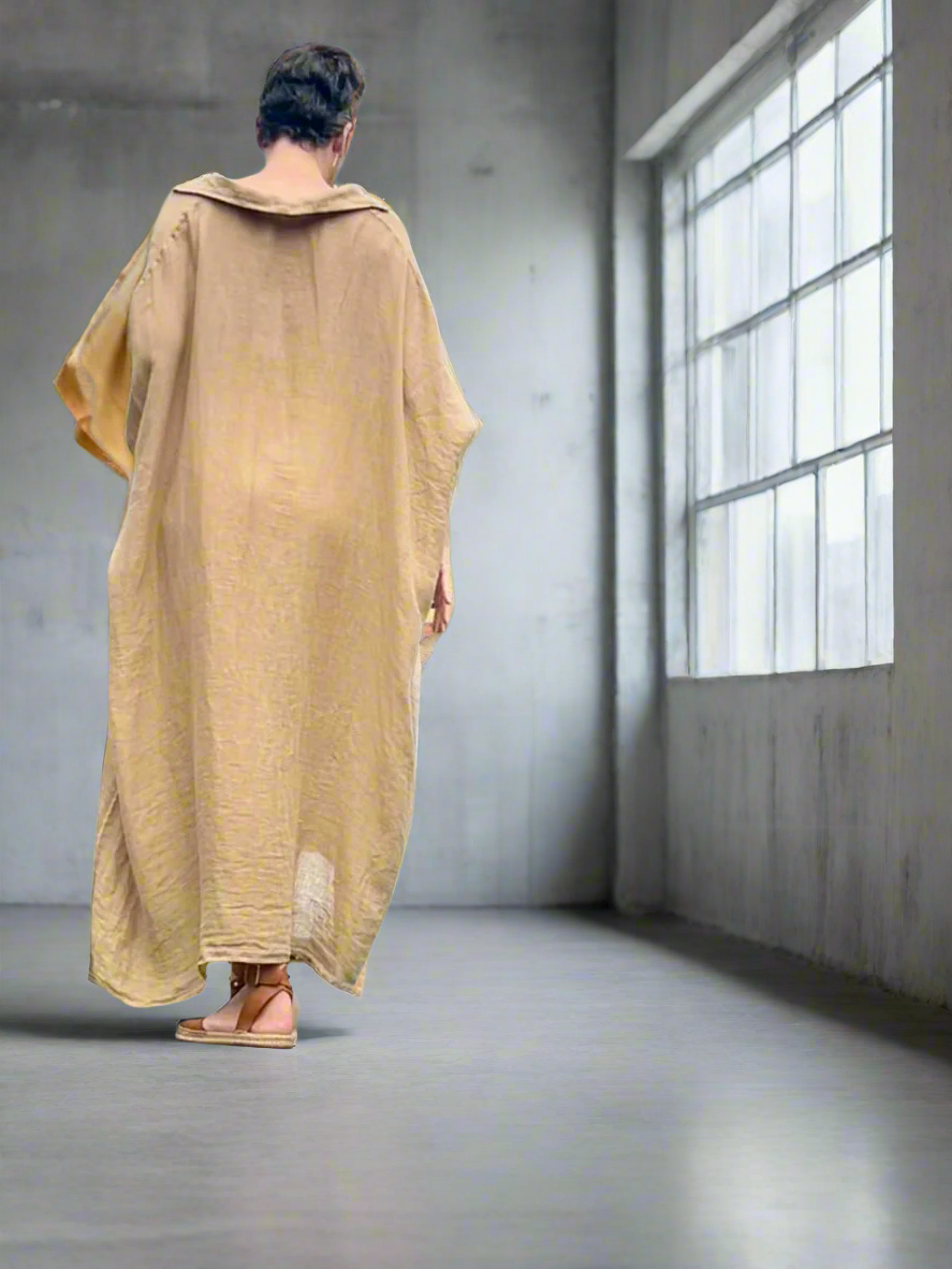 Made in Italy Dress Linen Kaftan - Caramel