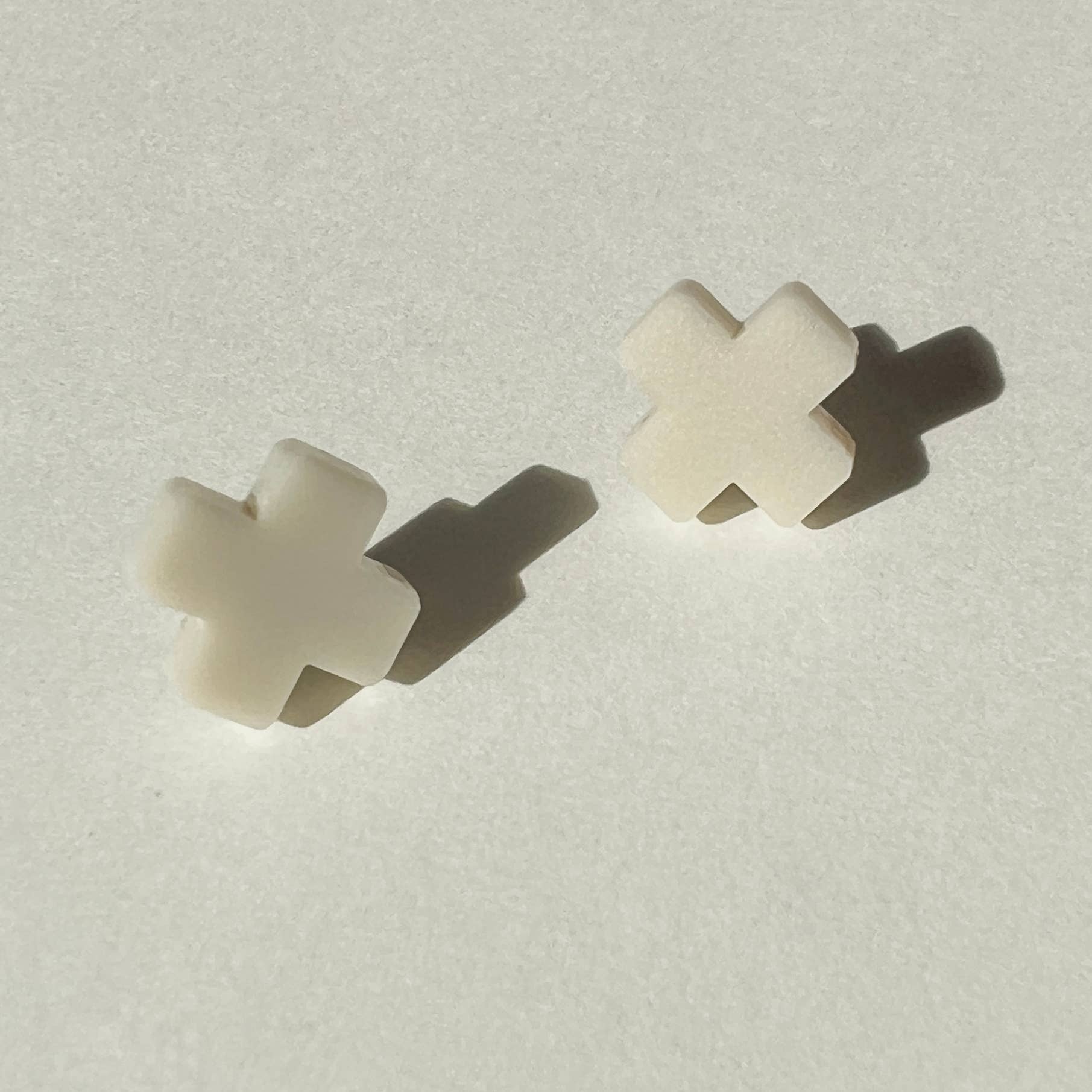 Mingled Beige Cross Stud Earrings - Small Cross Earrings, Minimalist