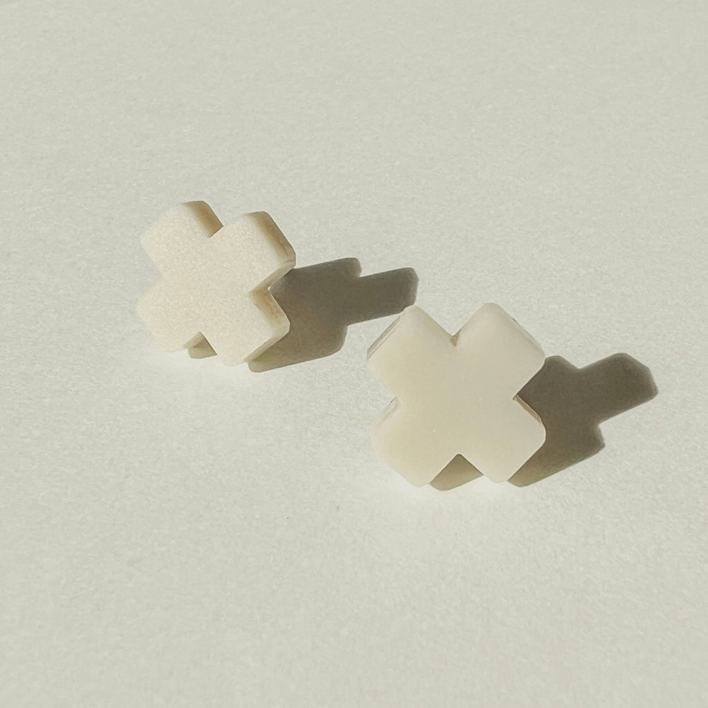 Mingled Beige Cross Stud Earrings - Small Cross Earrings, Minimalist