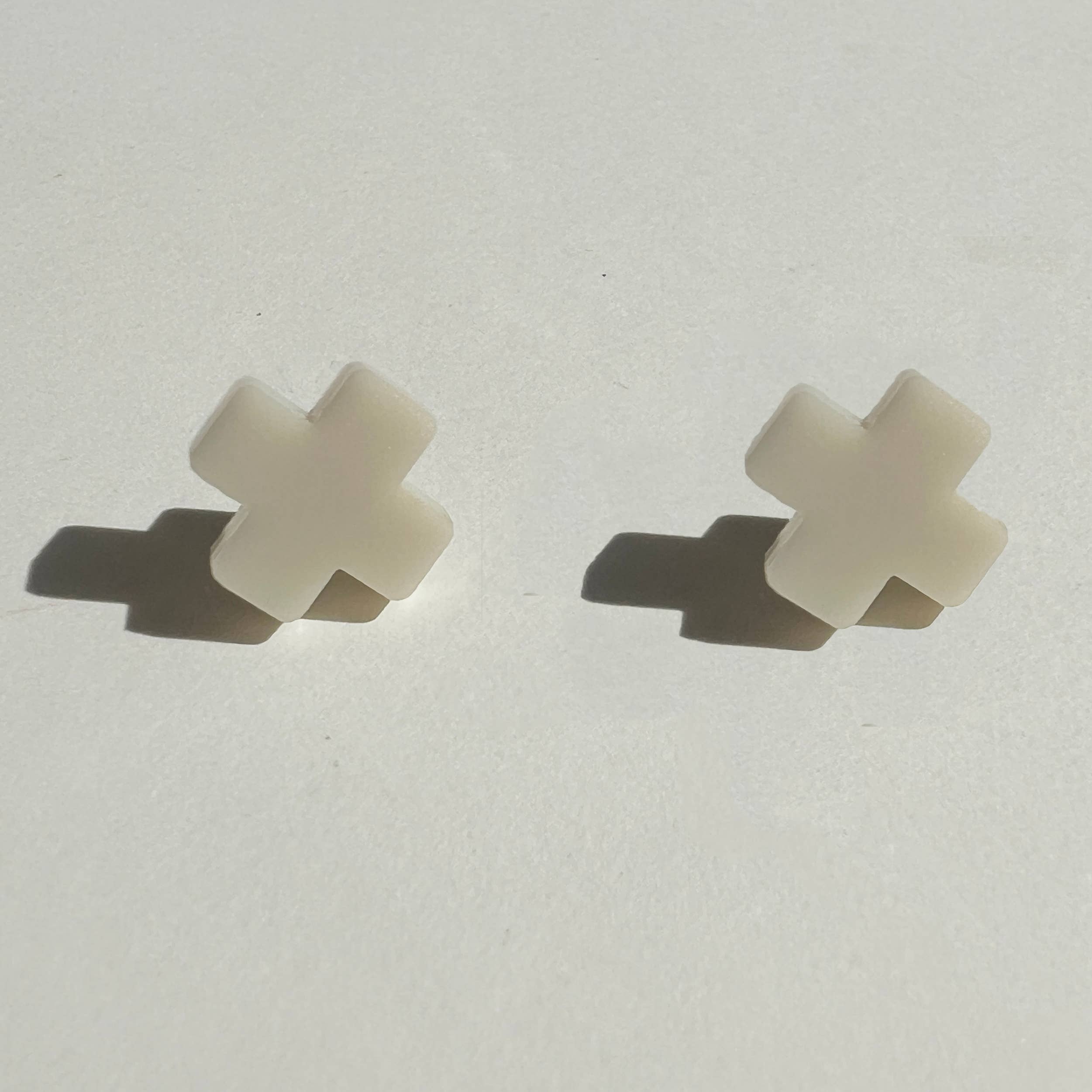 Mingled Beige Cross Stud Earrings - Small Cross Earrings, Minimalist