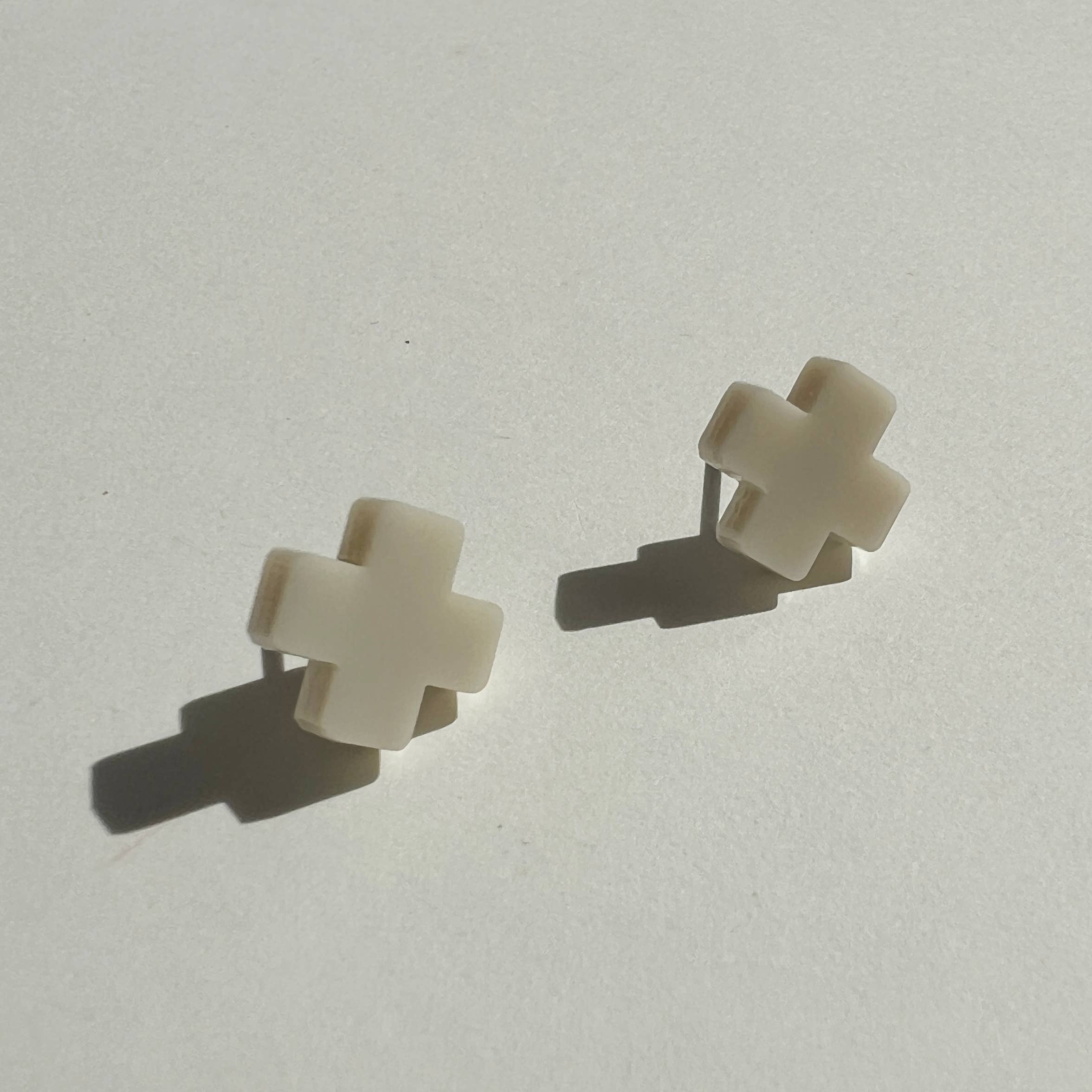 Mingled Beige Cross Stud Earrings - Small Cross Earrings, Minimalist