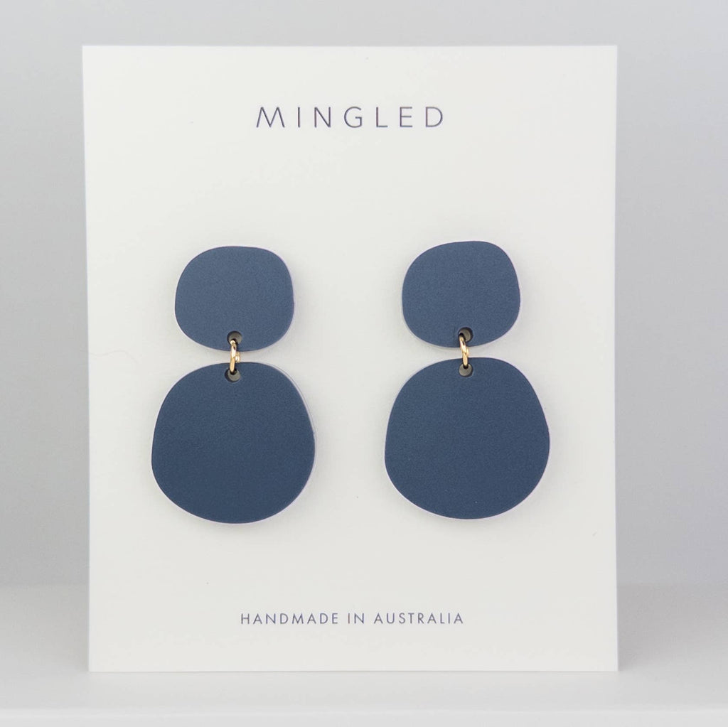Mingled Boulder Statement Dangle Earrings - Dark Blue