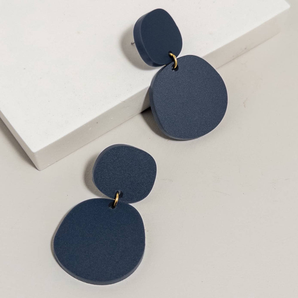 Mingled Boulder Statement Dangle Earrings - Dark Blue