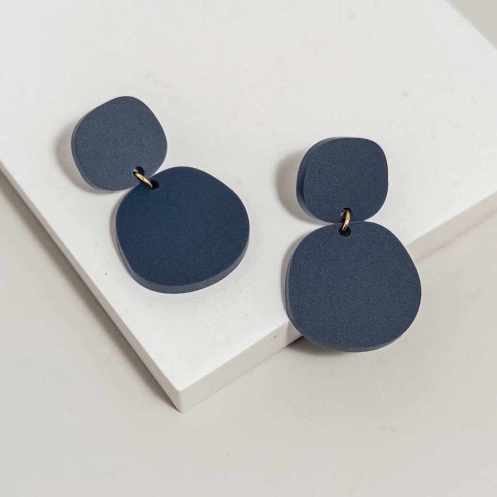 Mingled Boulder Statement Dangle Earrings - Dark Blue