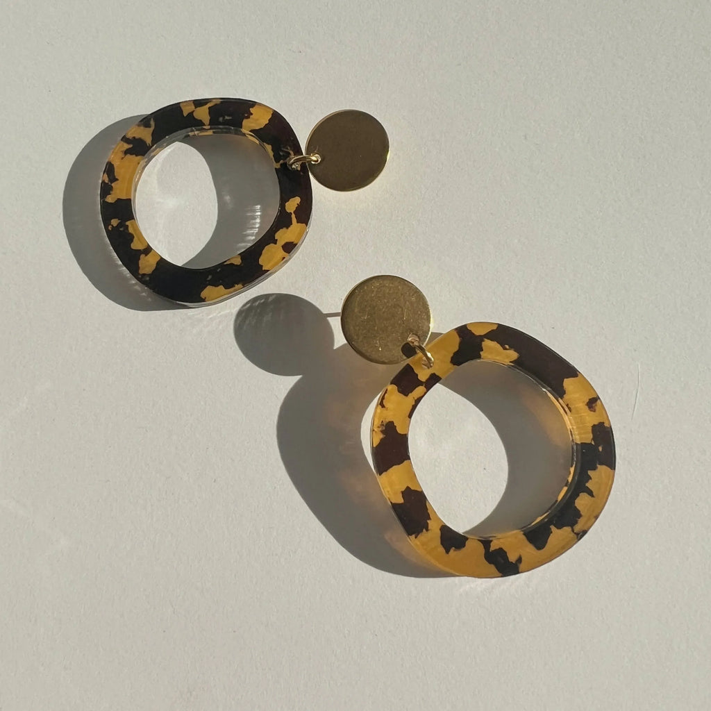 Mingled Charlie Gold and Tortoise Shell Dangle Earrings