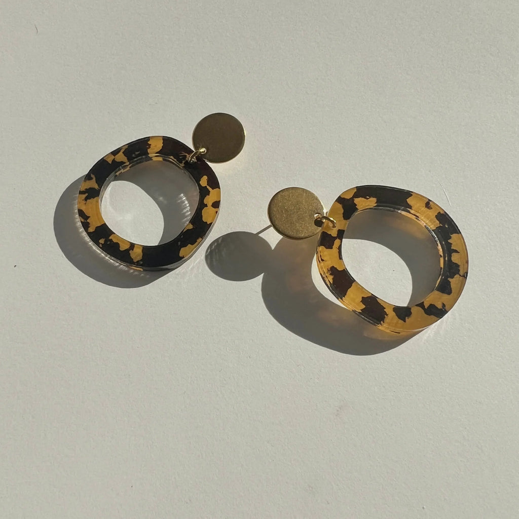 Mingled Charlie Gold and Tortoise Shell Dangle Earrings