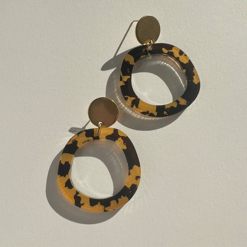 Mingled Charlie Gold and Tortoise Shell Dangle Earrings