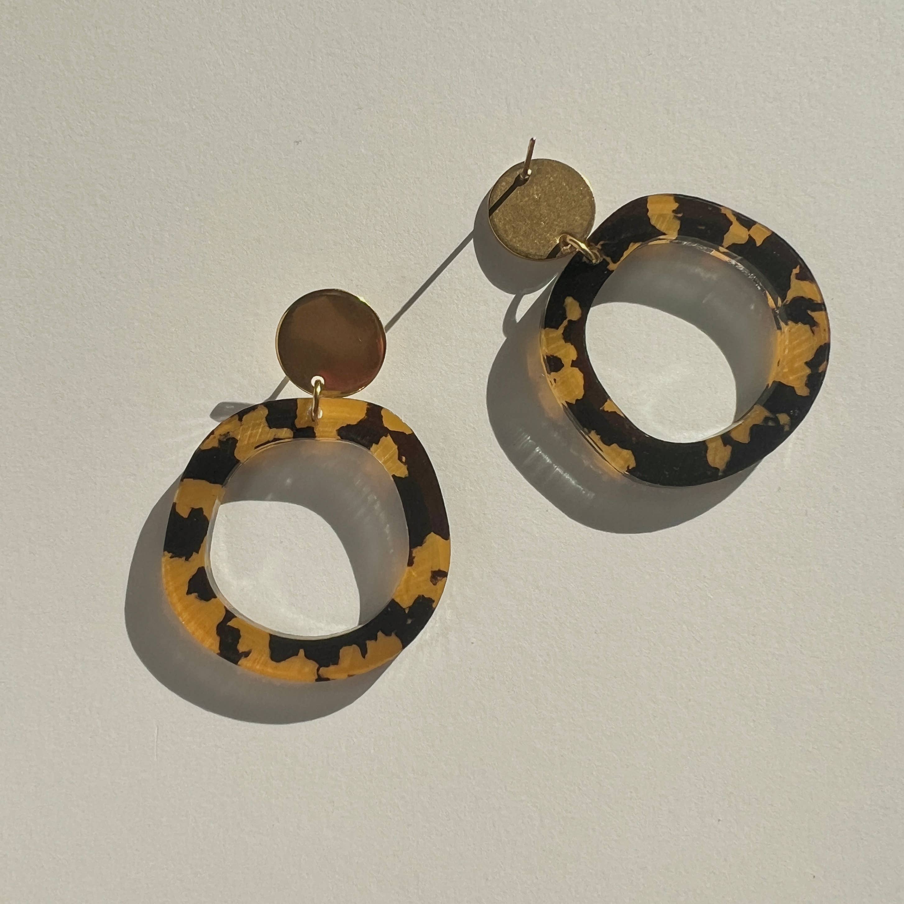 Mingled Charlie Gold and Tortoise Shell Dangle Earrings