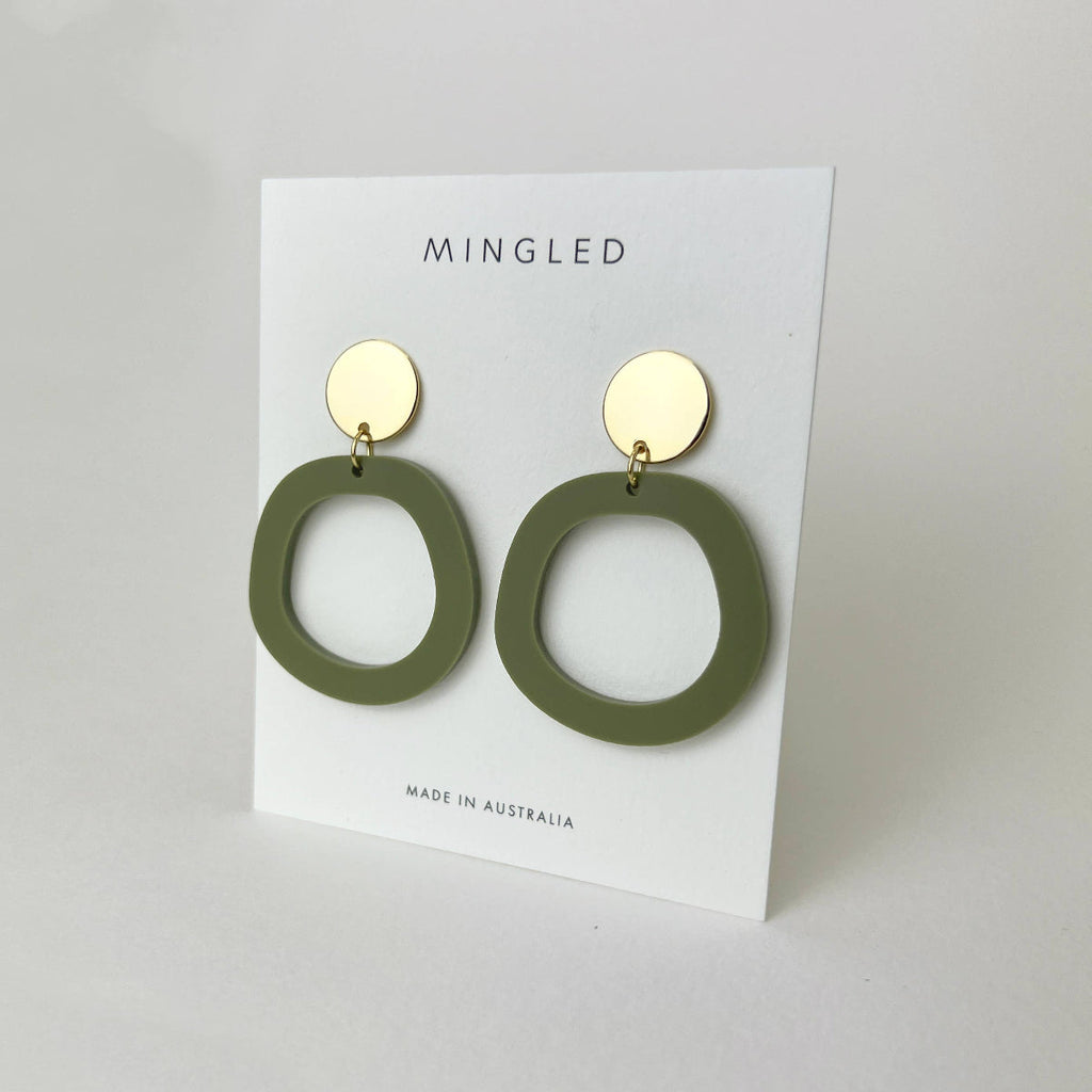 Mingled Charlie Olive Green and Gold Dangle Earrings