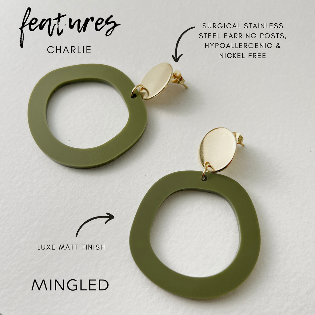 Mingled Charlie Olive Green and Gold Dangle Earrings