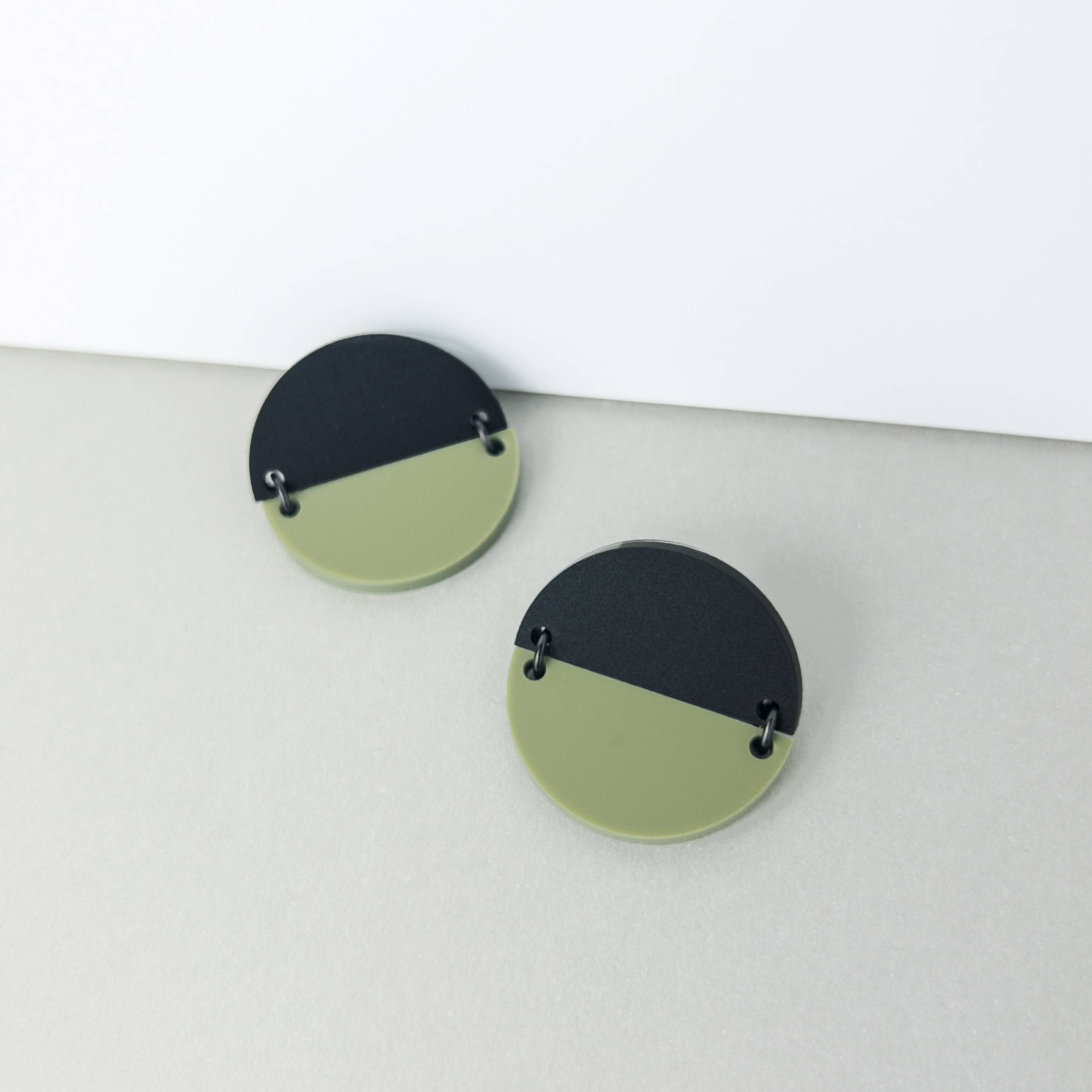 Mingled Statement Studs in Olive Green and Black